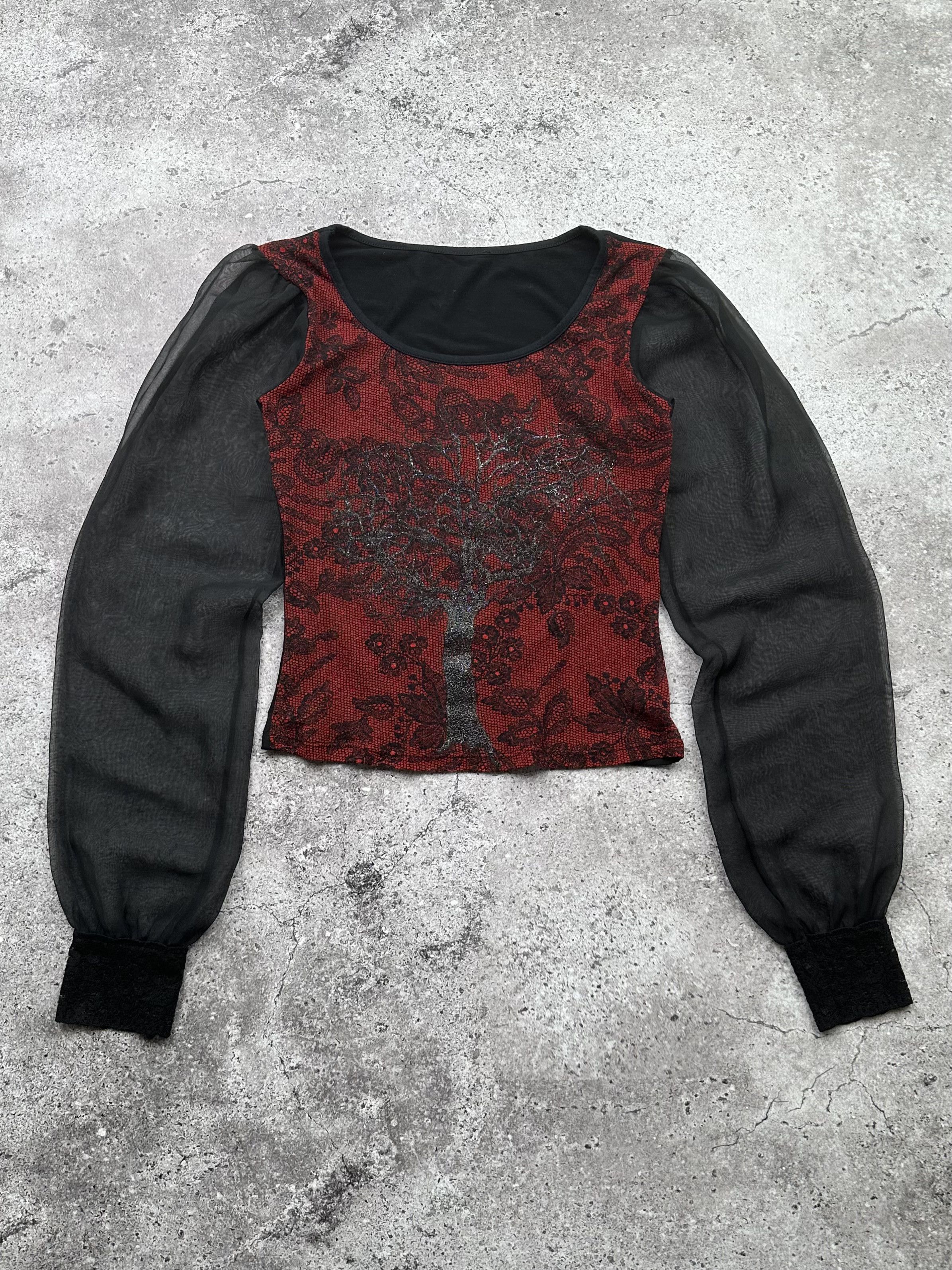 Vintage Cropped Mesh Sleeve Blouse C204(V121)