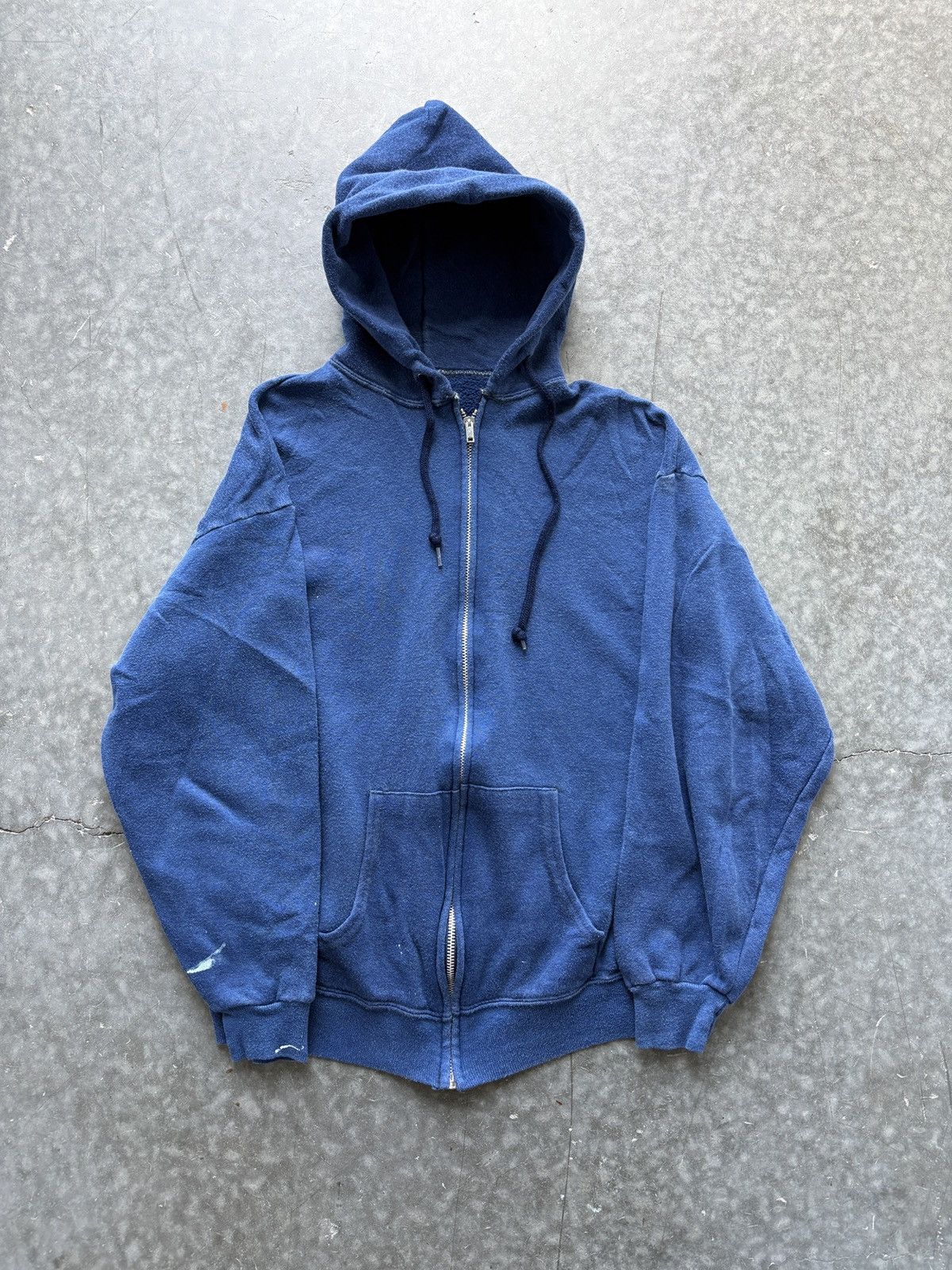 Vintage Vintage 80s Faded Blue Zip Up Hoodie Boxy Fit Size US M / EU 48-50 / 2 - 1 Thumbnail