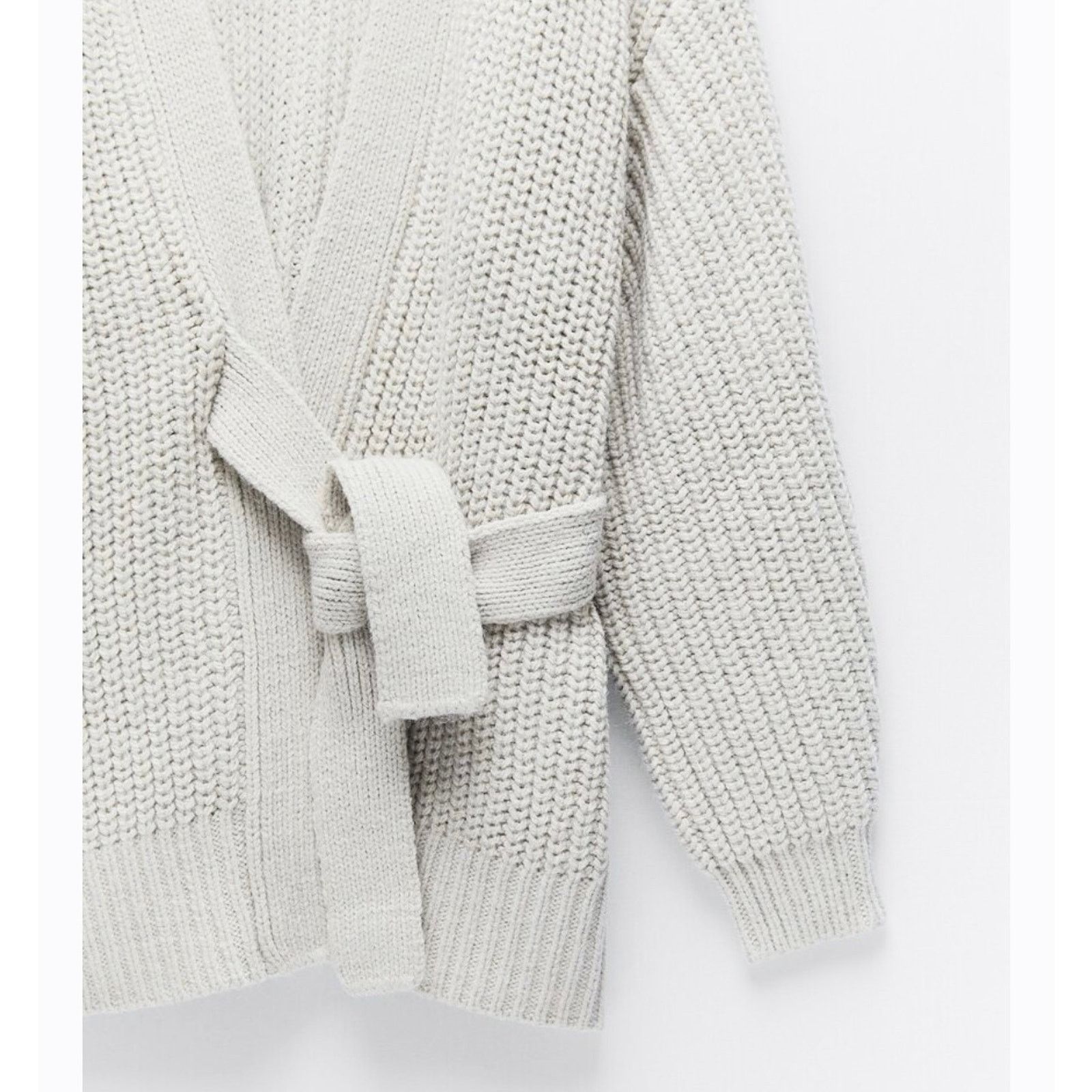 Zara Zara Cream Beige Ribbed Knit Tie Waist Oversized Sweater Size L / US 10 / IT 46 - 3 Thumbnail