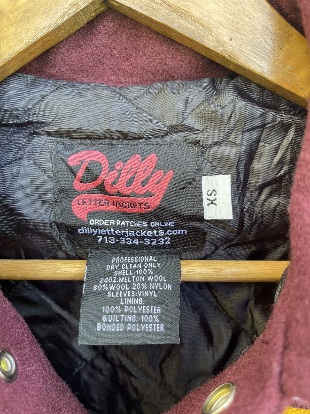 Designer Vintage Burgundy Dilly Letterman Varsity Jacket (XS) Size US XS / EU 42 / 0 - 17 Thumbnail
