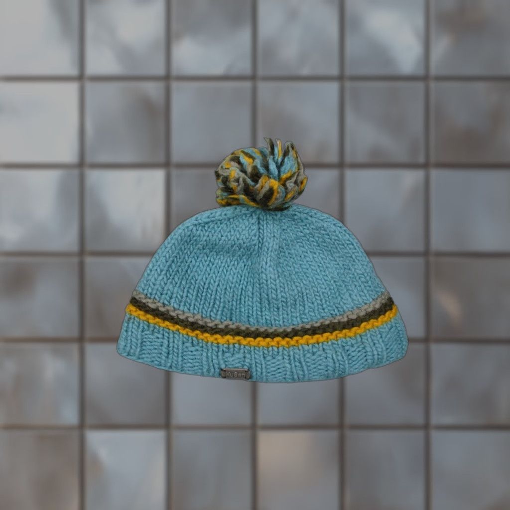 Vintage Kusan Beanie Hat Womens One Blue Wool Pom Wool Ski Hand Made in Nepal Size ONE SIZE - 1 Thumbnail