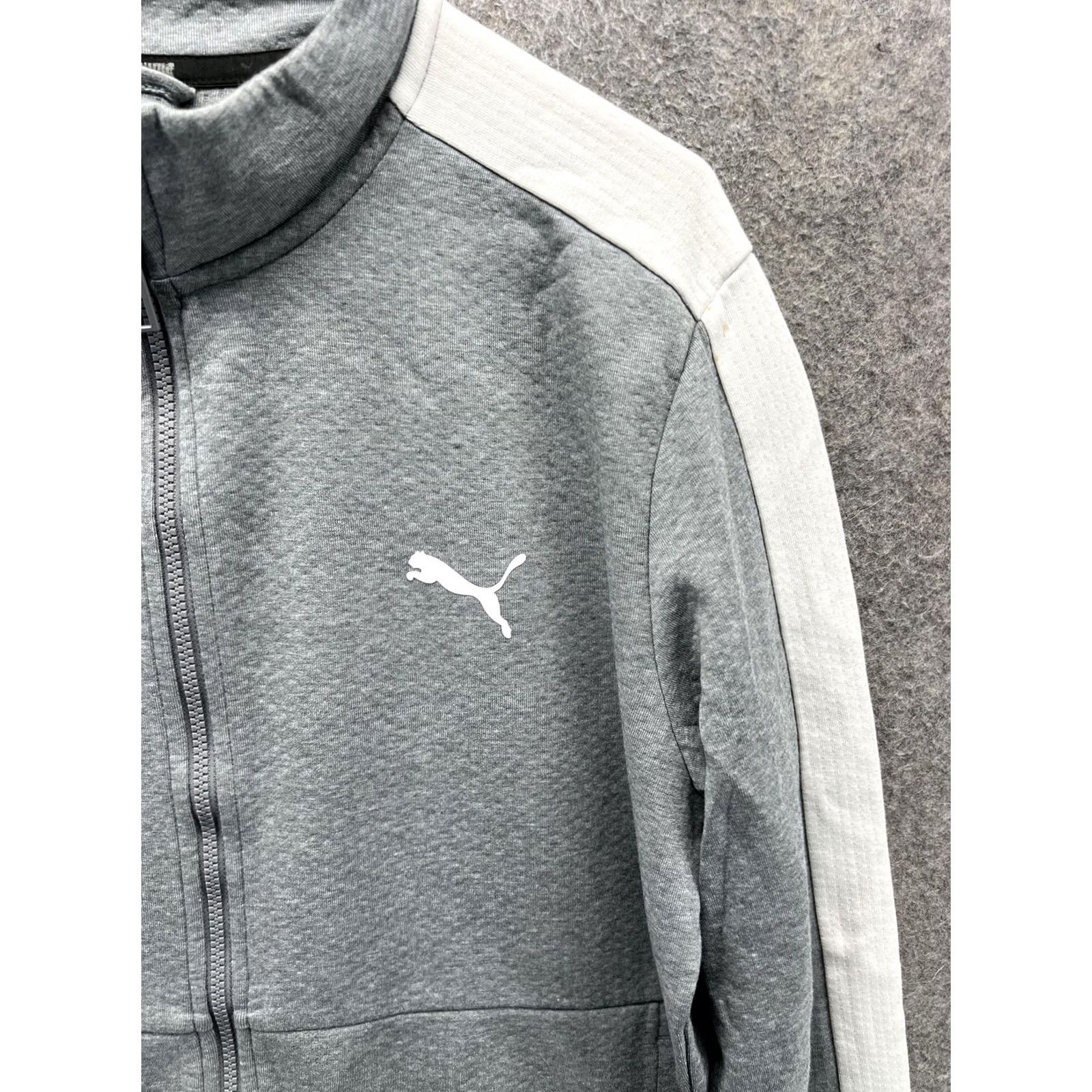 Puma PUMA Fleece Jacket Mens M Gray White Full Zip Stand Collar Athletic Track Jacket Size US M / EU 48-50 / 2 - 6 Thumbnail
