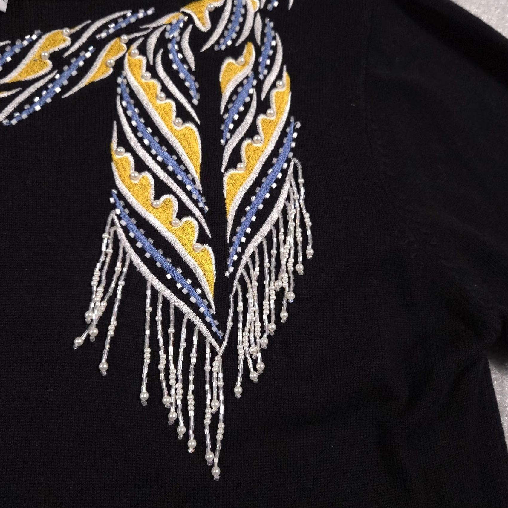Bob Mackie VINTAGE Bob Mackie Wearable Art Sweater Womens M Black Beaded Fringe 90s Size M / US 6-8 / IT 42-44 - 5 Thumbnail