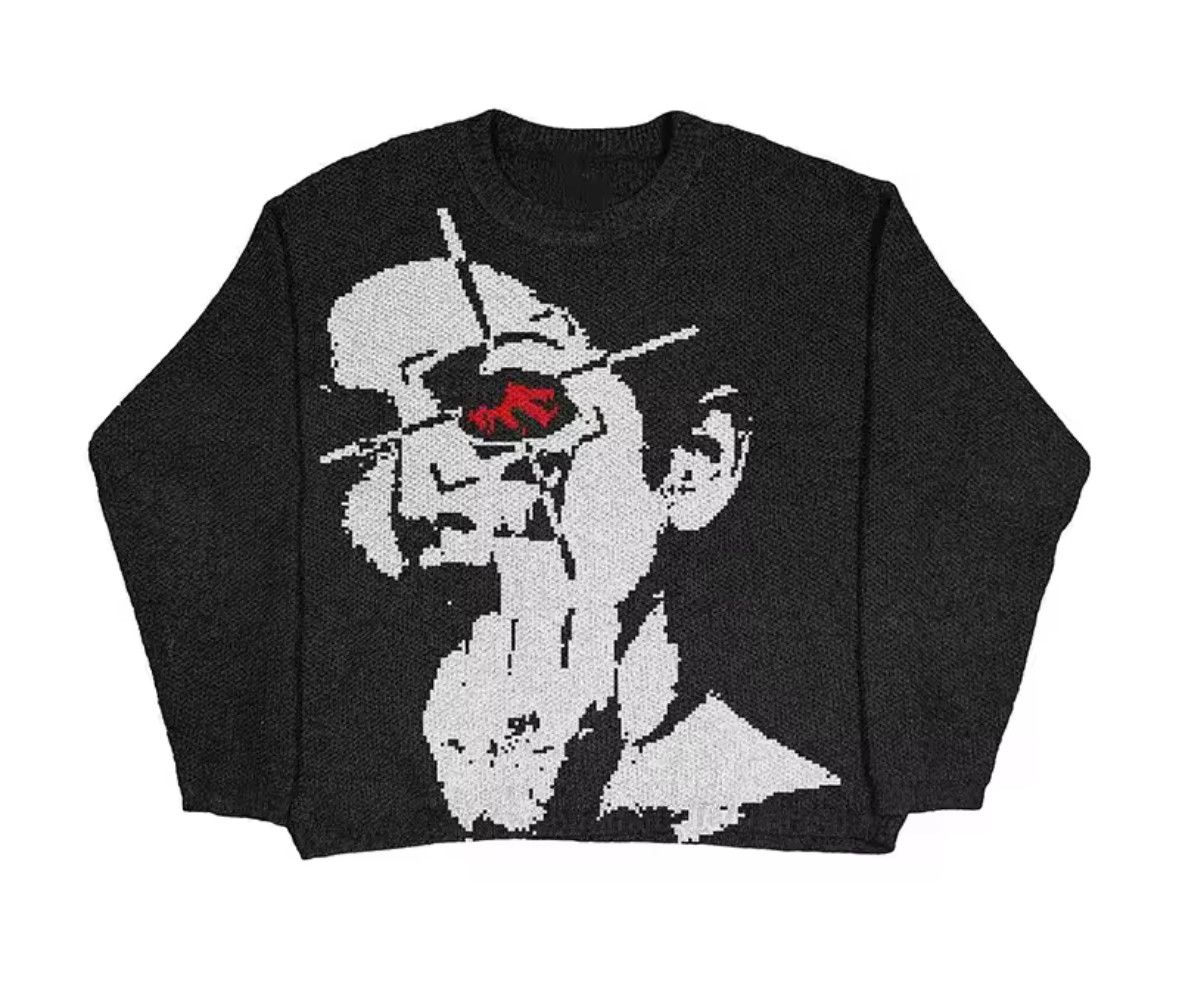 Other Retro Y2K Blood Eyes Face Jacquard Pullover Knit Sweater Size US L / EU 52-54 / 3 - 1 Thumbnail