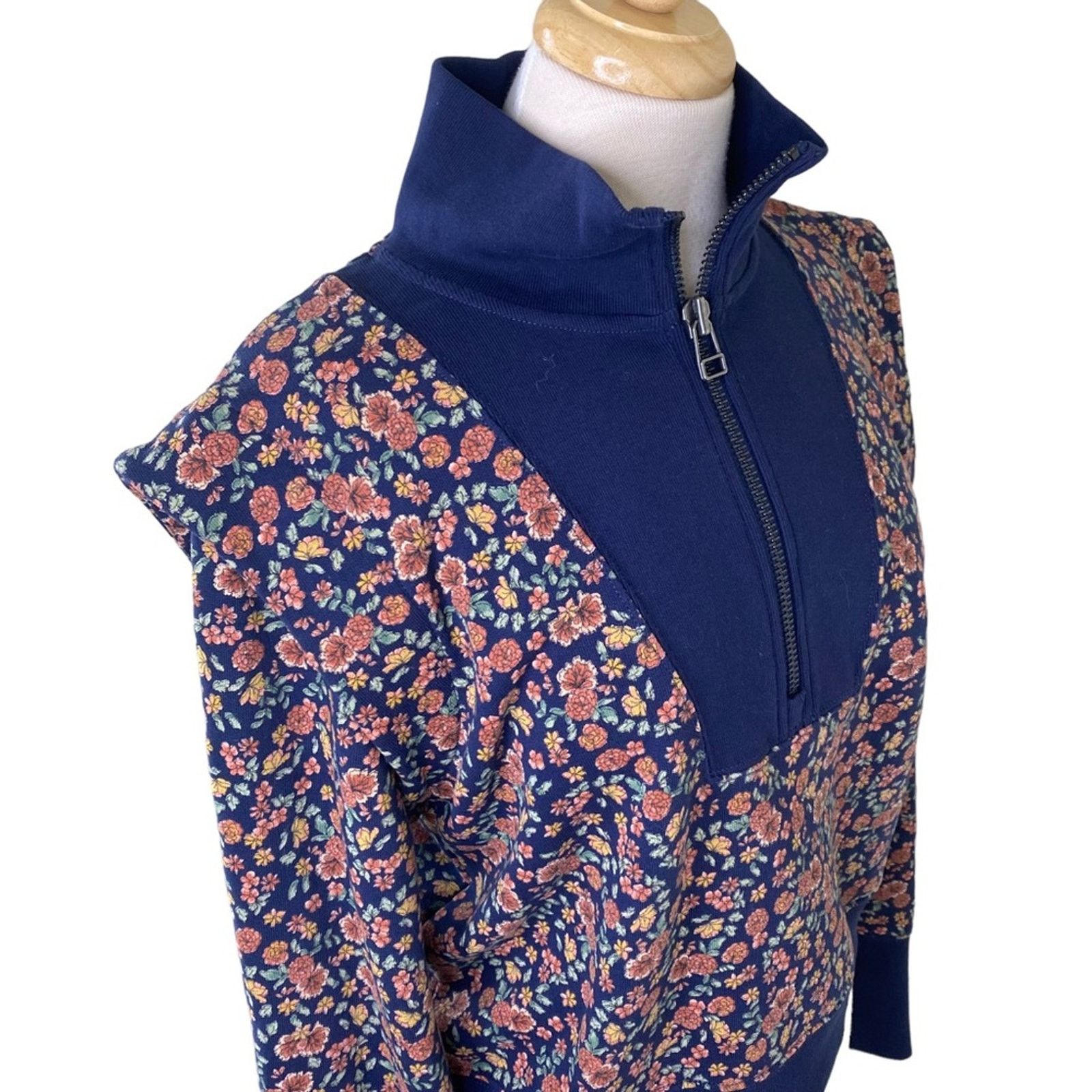 Veronica Beard Dylan Floral Half ZipSweatshirt Navy Multi