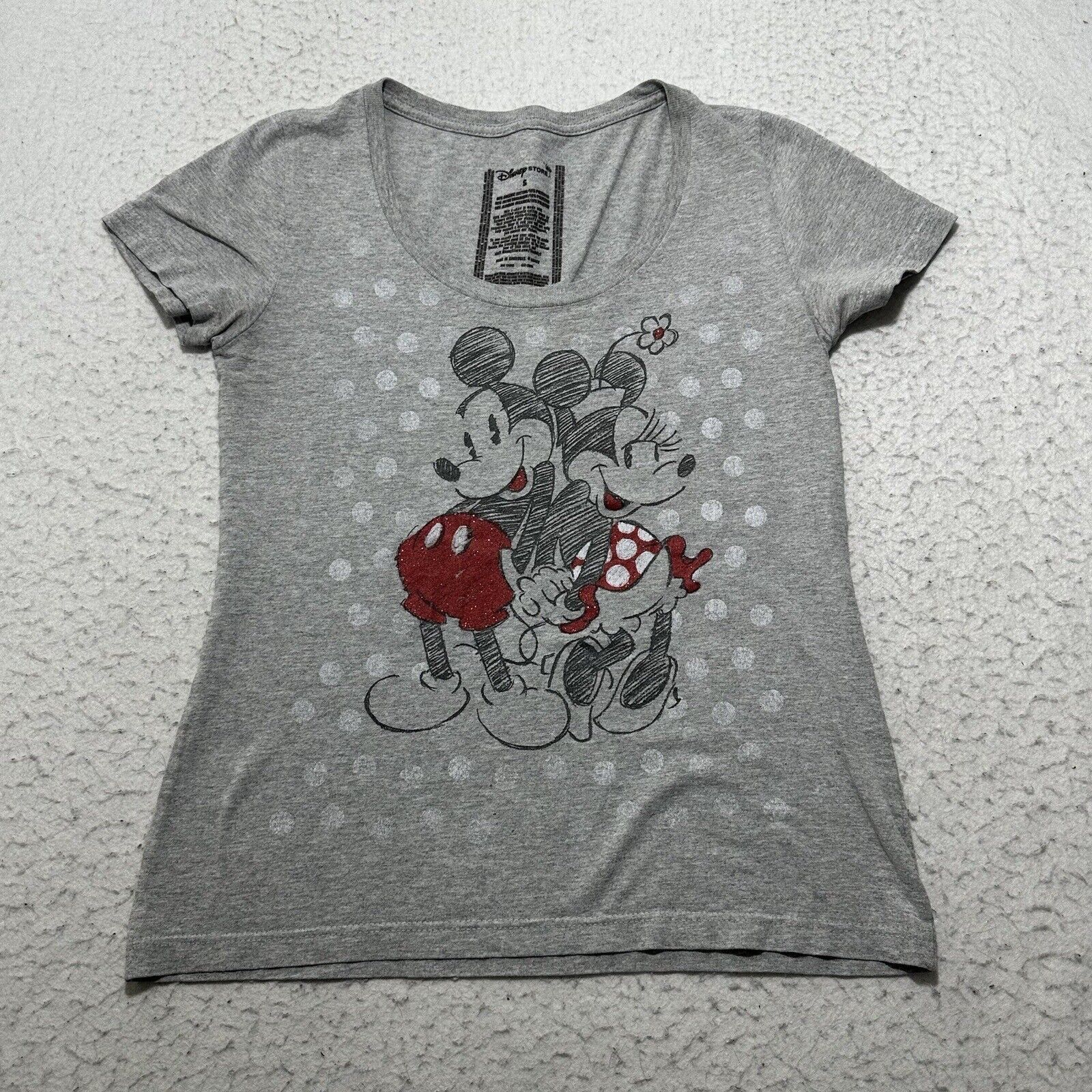 Disney Disney Small Mickey Minnie Mouse Gray Graphic T Shirt Size S / US 4 / IT 40 - 1 Thumbnail