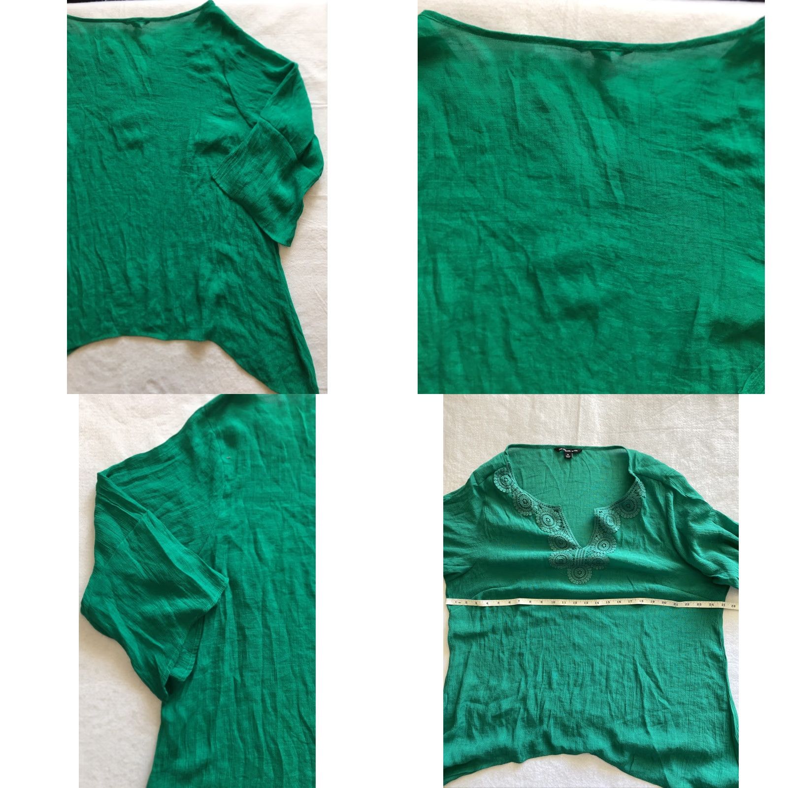 Vintage VINTAGE Zac & Rachel Blouse Women's 2XL Green Embroidery Bell Sleeve Lightweight Polyester Blend Belle Size XXL / US 16-18 / IT 52-54 - 8 Thumbnail
