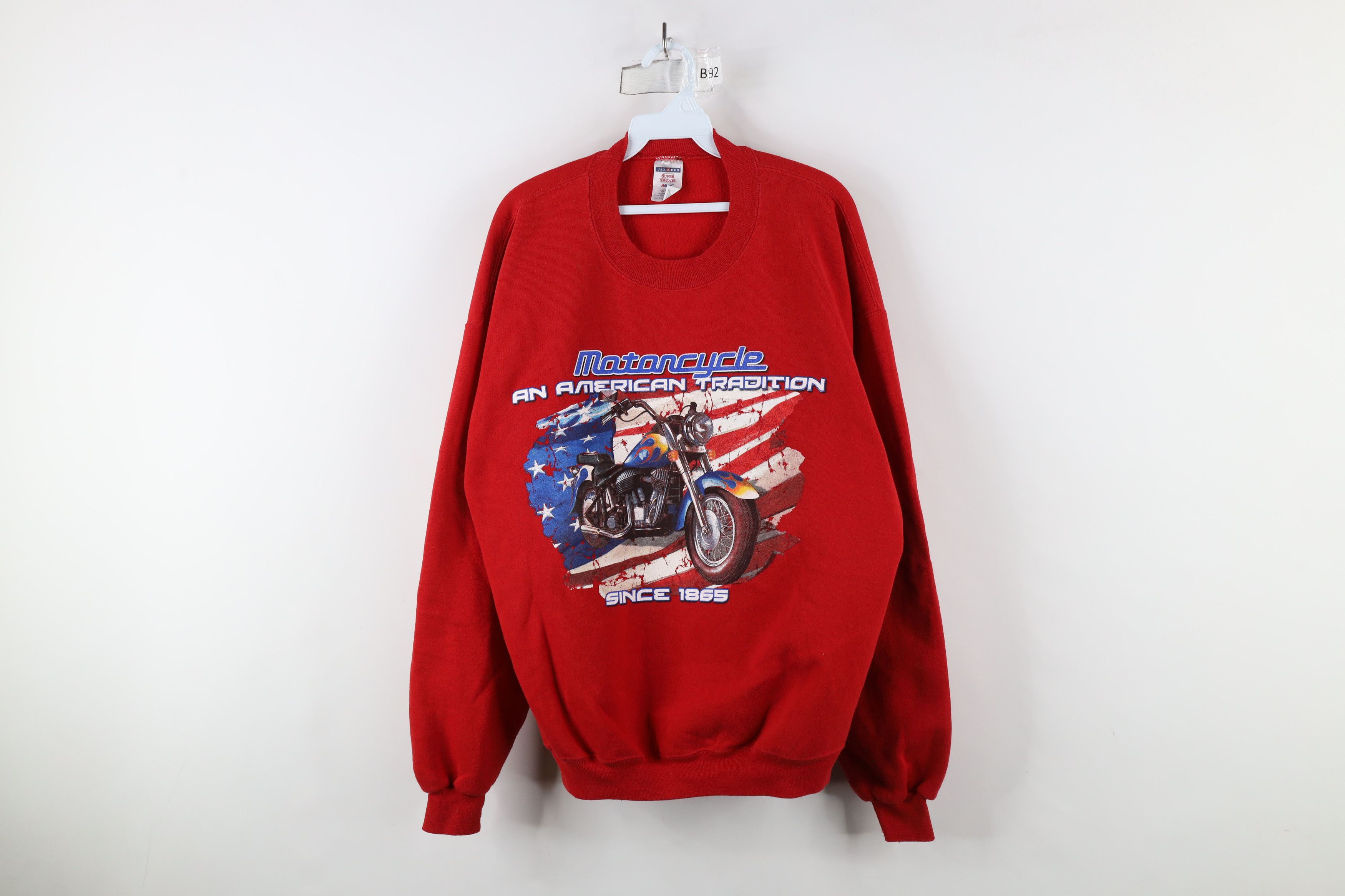 Vintage Vintage 90s Streetwear Motorcycle Flames USA Flag Sweatshirt Size US XL / EU 56 / 4 - 1 Thumbnail