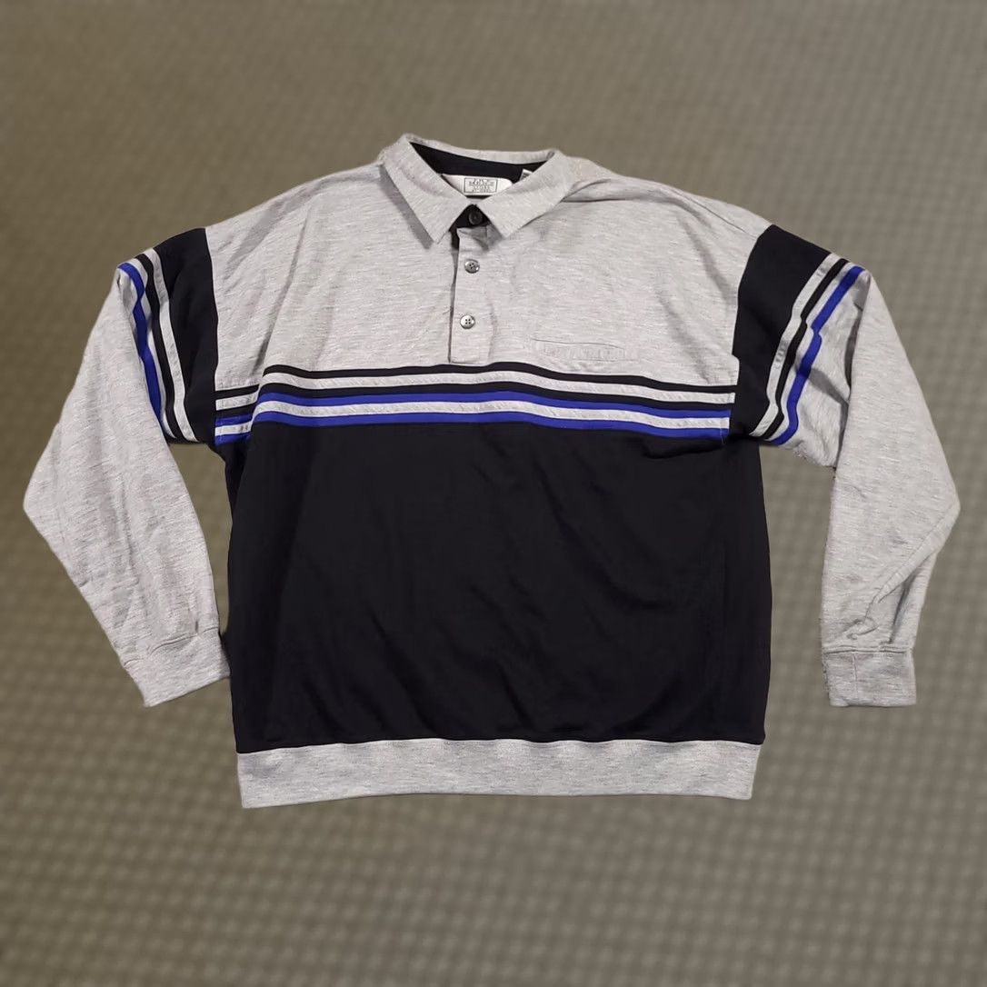 Sears VINTAGE The Men's Store at Sears Polo Shirt Mens Large Gray Black Blue Striped 90s Men Size US L / EU 52-54 / 3 - 1 Thumbnail