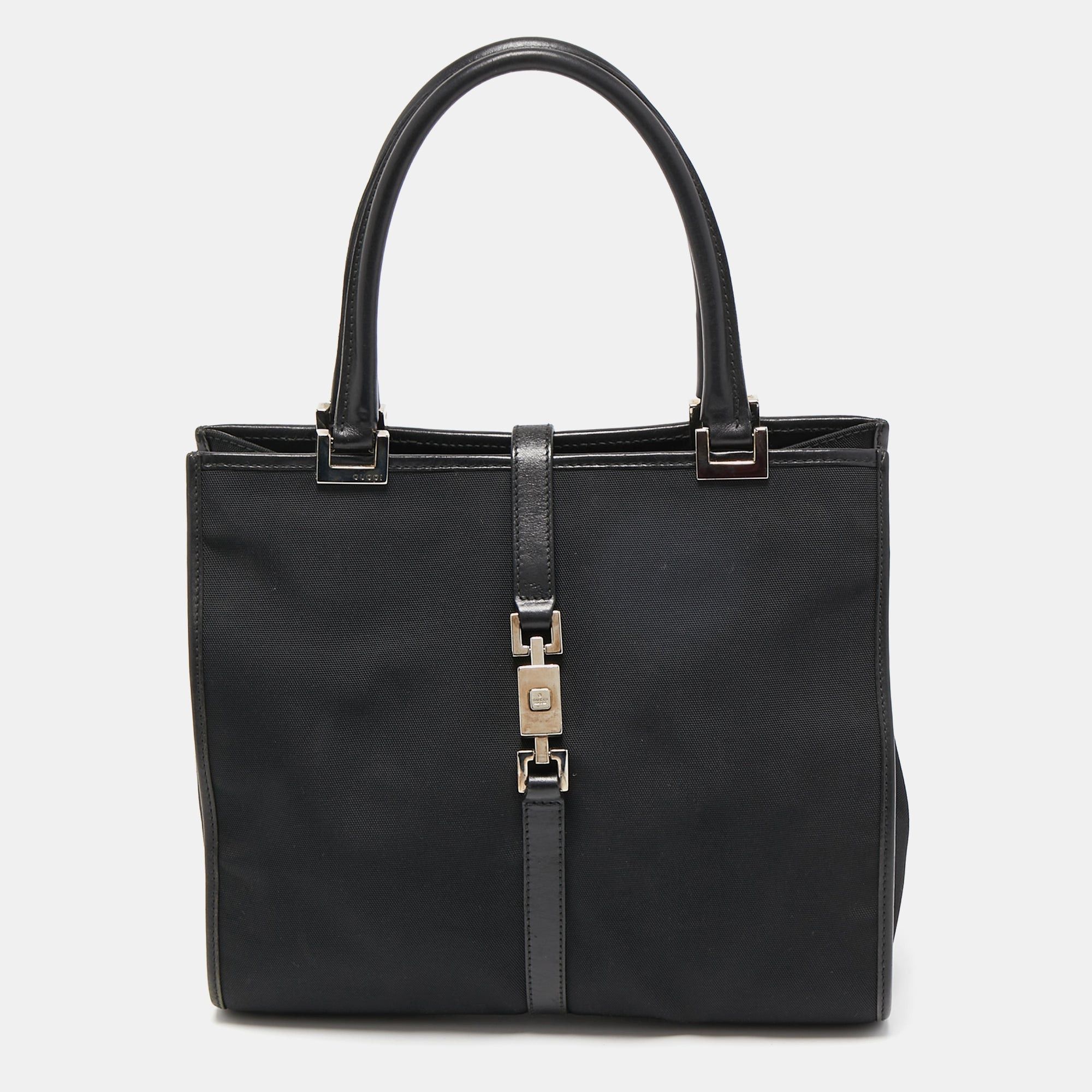 image of Gucci Black Nylon And Leather Jackie O Tote, Women's