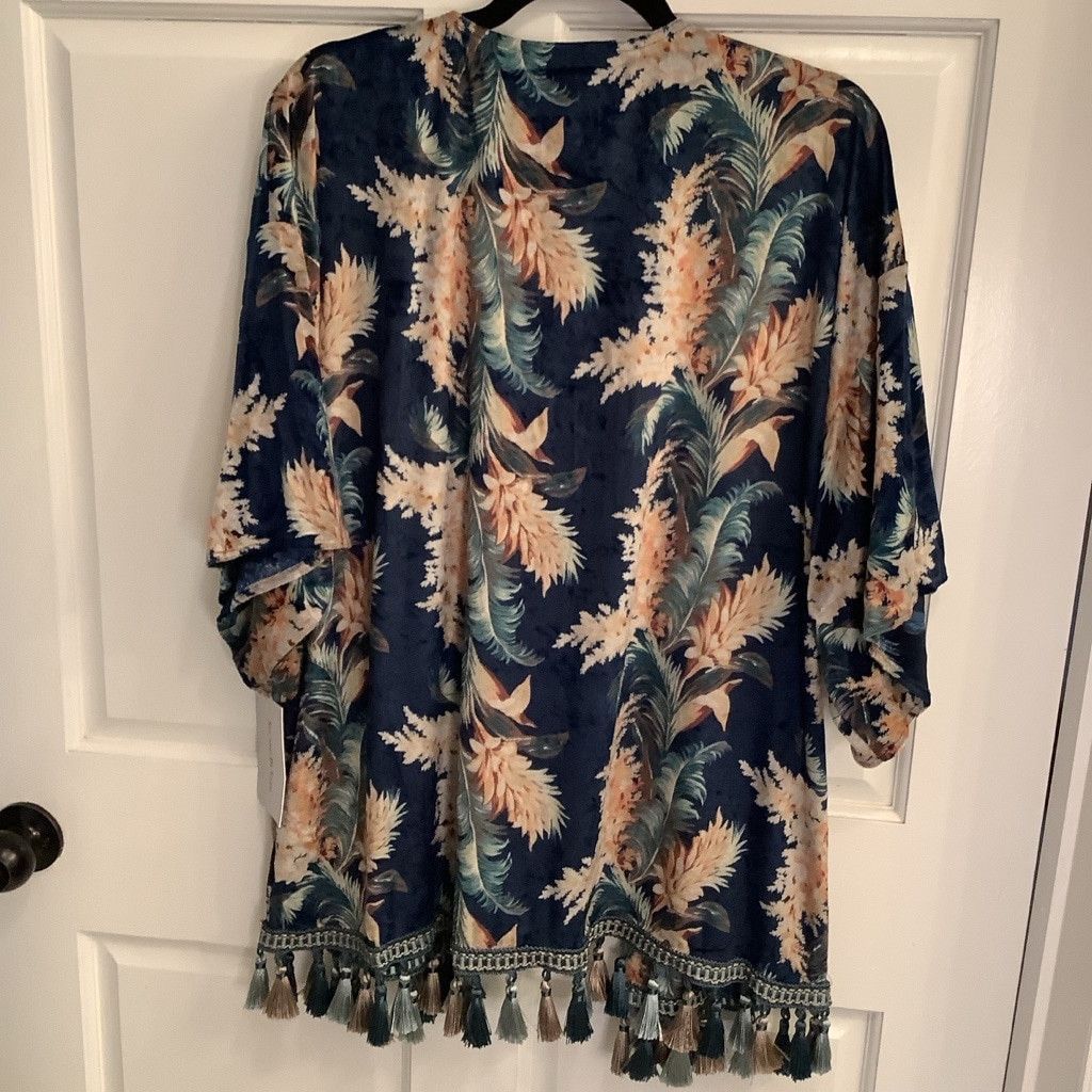 Anthropologie Women's See and Be Seen Floral Kimono M/L Blue Green Size L / US 10 / IT 46 - 2 Thumbnail