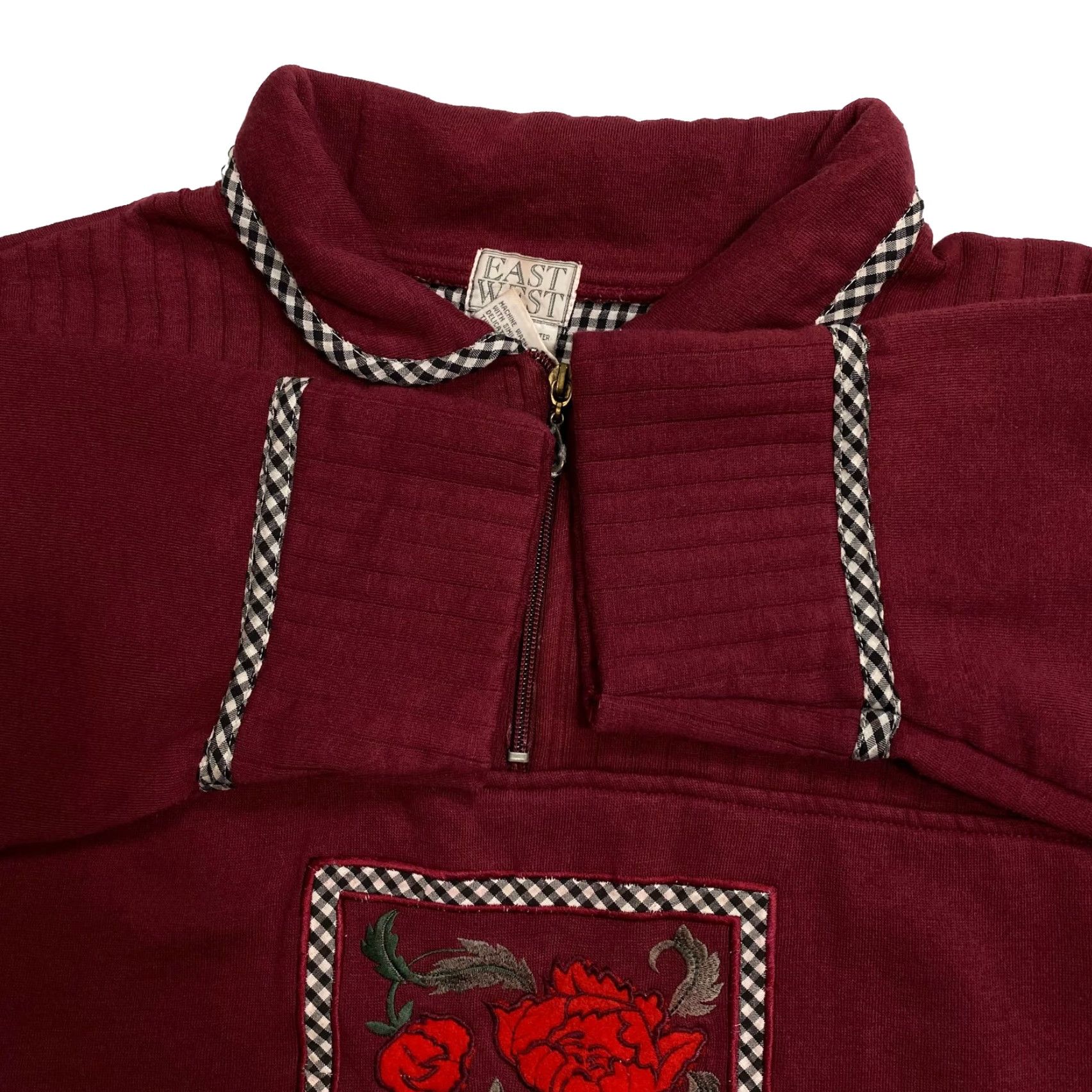 Vintage VINTAGE EAST WEST Embroidered Rose 1/4 Zip Collared Sweatshirt Women's XL Size XL / US 12-14 / IT 48-50 - 3 Thumbnail