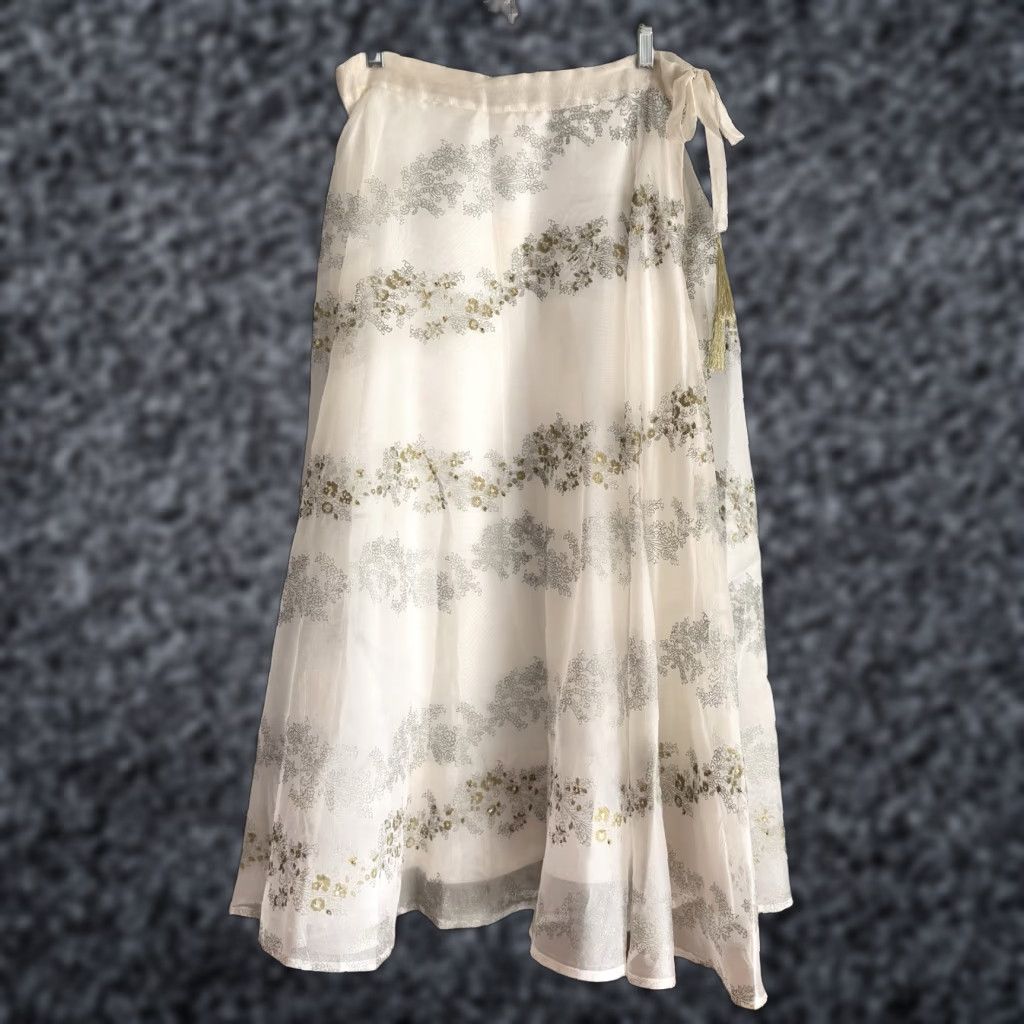Soft Surroundings Soft Surroundings Floral Beaded Sequin Midi Skirt S Ivory Silver Gold Whimsy Size 28" / US 6 / IT 42 - 1 Thumbnail
