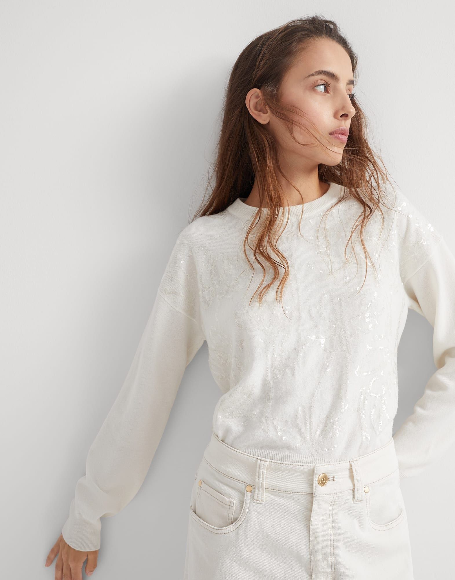 Brunello Cucinelli o1w1db10825 Sweater in Open White Size M / US 6-8 / IT 42-44 - 3 Thumbnail