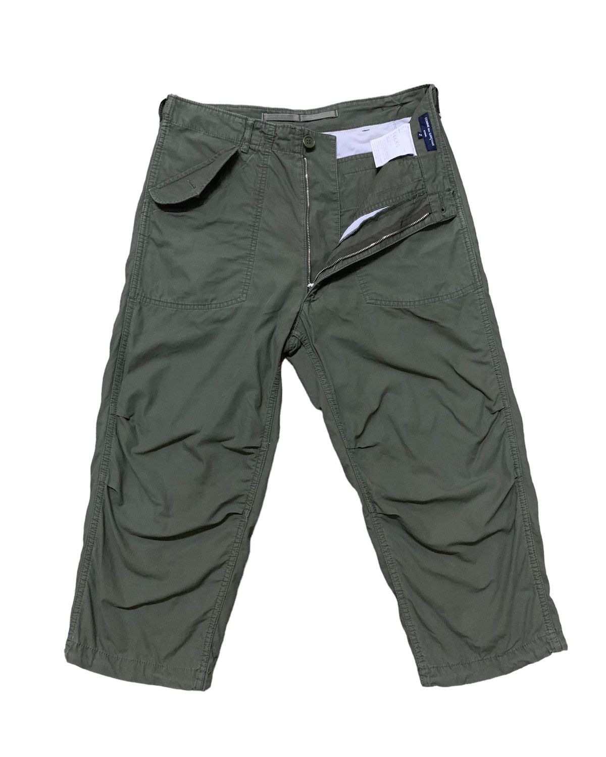 Comme des Garcons Homme × Rei Kawakubo CDG HOMME adjustable waist cotton 3Q pant Green Army Size US 31 - 6 Thumbnail