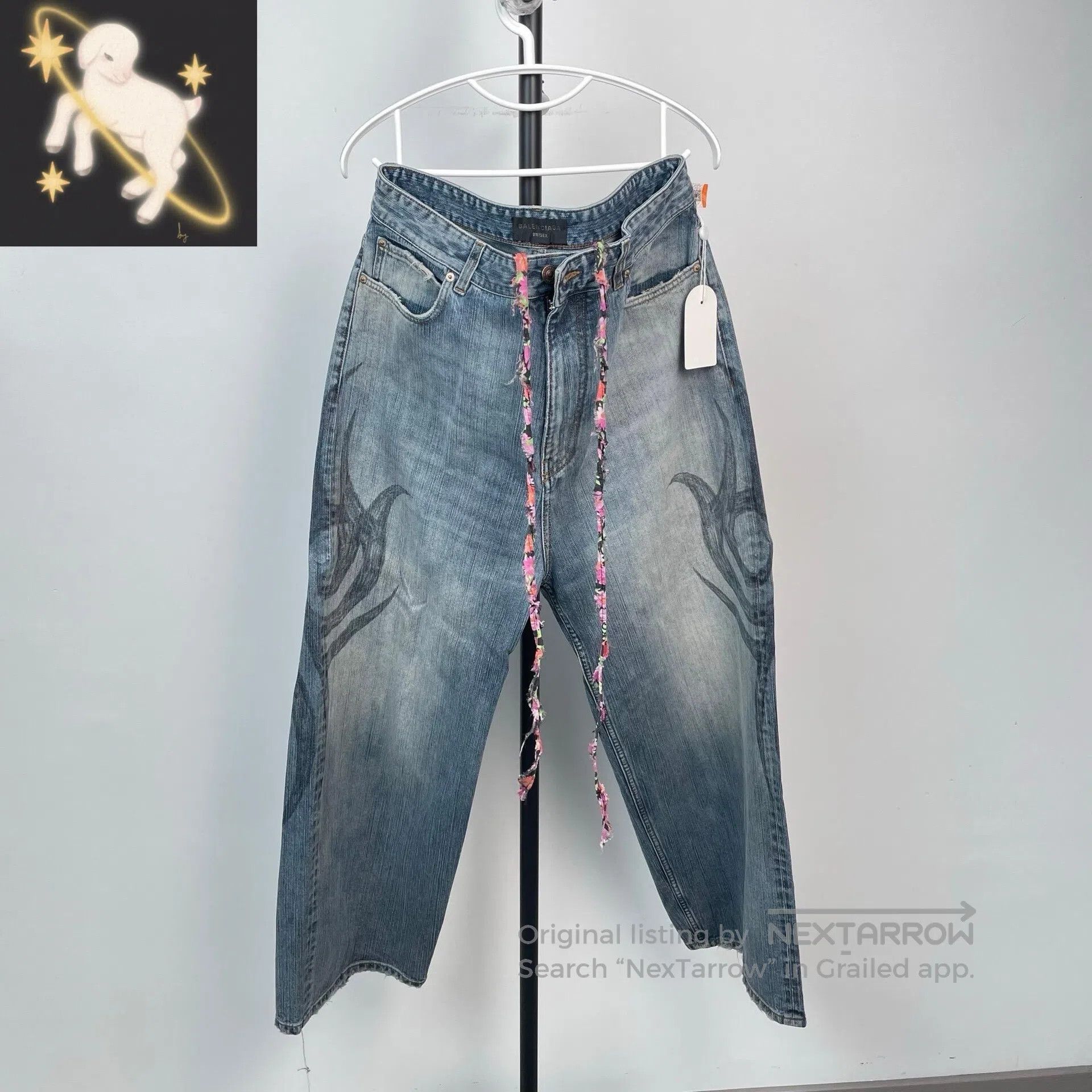 Balenciaga Balenciaga size S Dragon Patterned Drawcord Loose Denim Lo Size US 27 - 1 Thumbnail