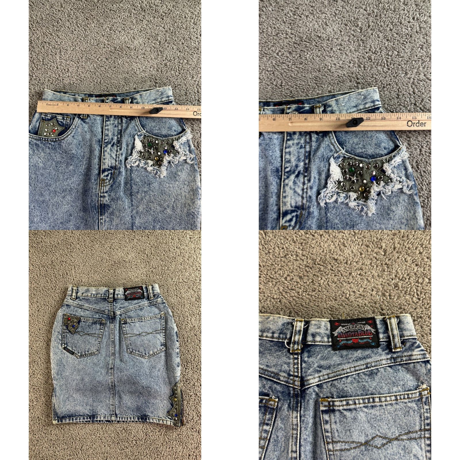 Denime VINTAGE Dakota Blue Skirt Womens 7 Denim Studded Grunge Straight & Pencil Casual Skirt Blues Womens 7 Grunge 90s Size 28" / US 6 / IT 42 - 8 Thumbnail