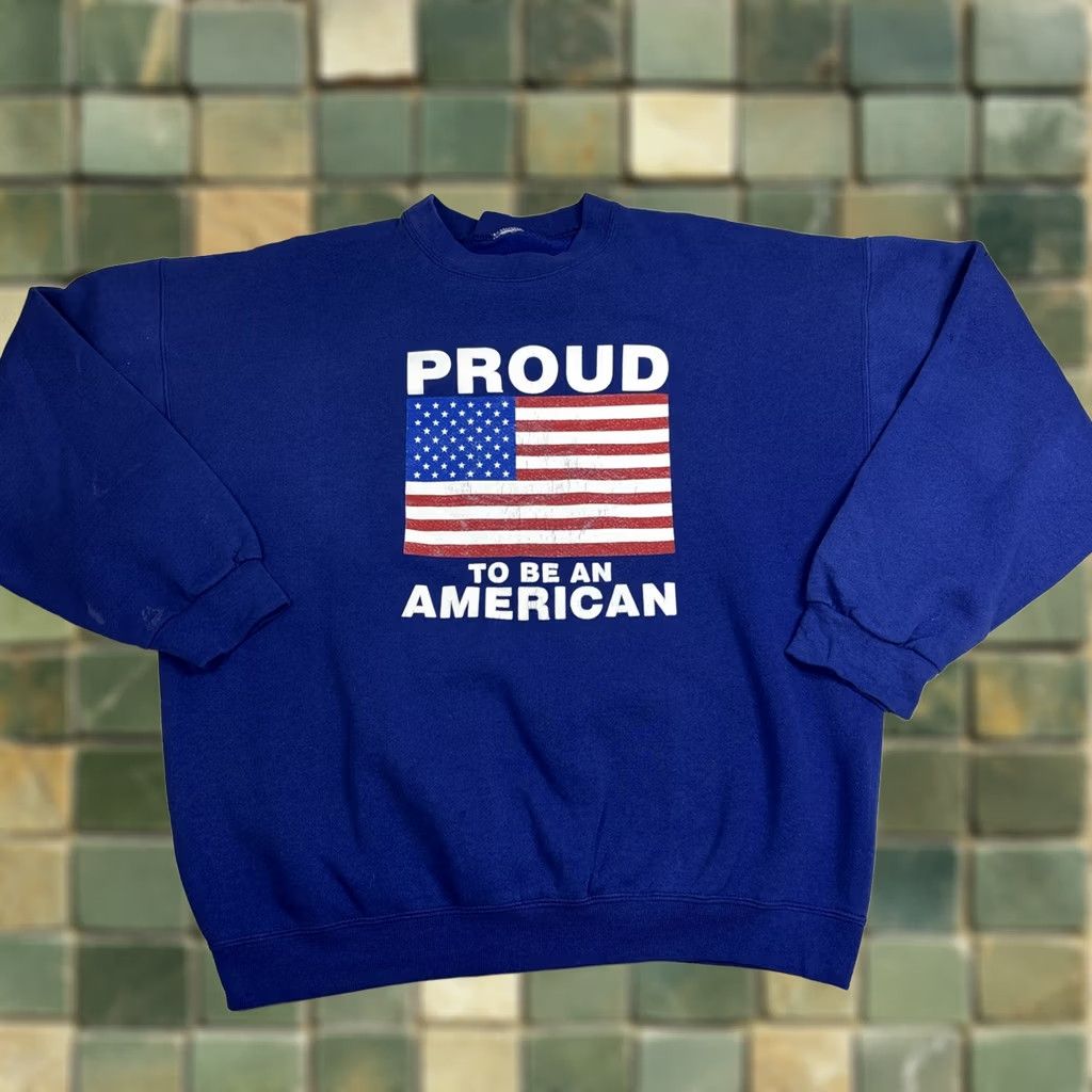 X-LARGE VINTAGE Proud To Be An American Graphic Blue Pullover Crewneck Men XL Y2K Sweatshirt Men’s X-Large LV? Size US XL / EU 56 / 4 - 1 Thumbnail