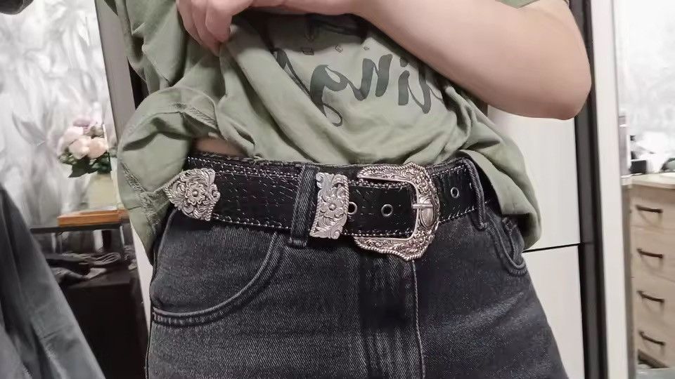 Japanese Brand Vintage style western silver crocodile pu leather belt Size 32 - 4 Thumbnail