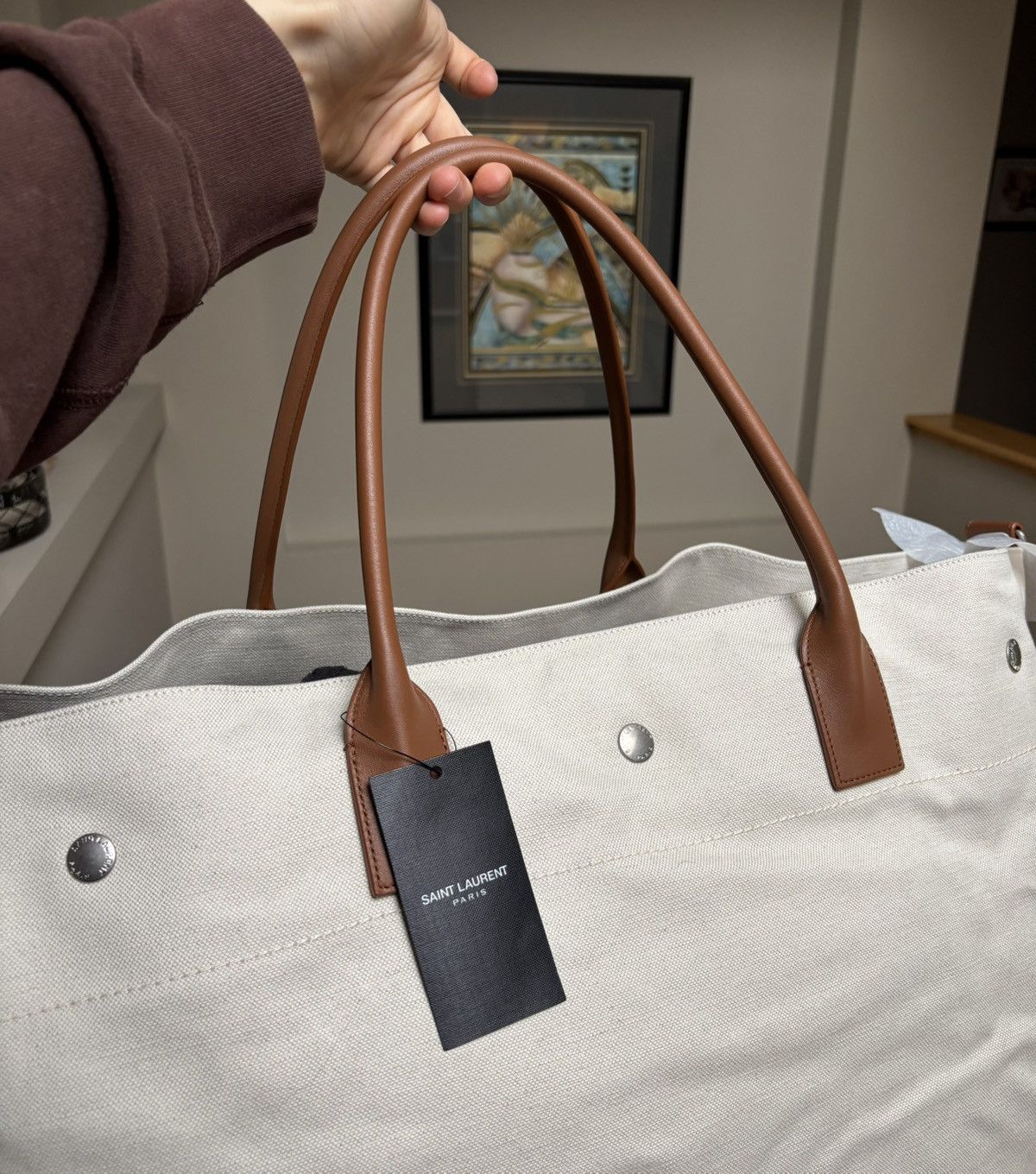 Saint Laurent Paris Saint Laurent Cream/Brown Leather Rive Gauche XL Tote Bag Size ONE SIZE - 4 Thumbnail