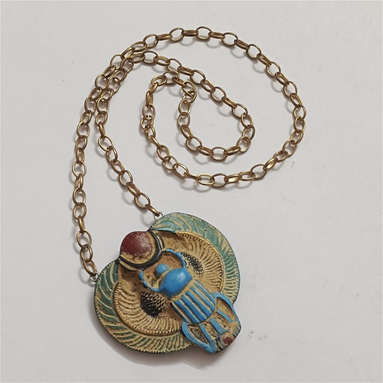 Handmade Handmade Egyptian Scarab Necklace with Wings & Red Sun Size ONE SIZE - 8 Thumbnail