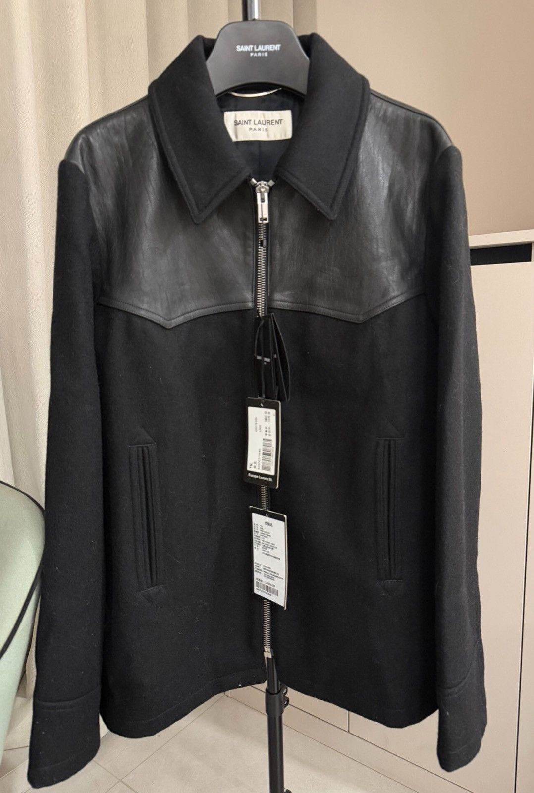 Saint Laurent Paris Saint Laurent Paris 2013FW Lambskin & Wool Spliced Jacket Size US L / EU 52-54 / 3 - 1 Thumbnail