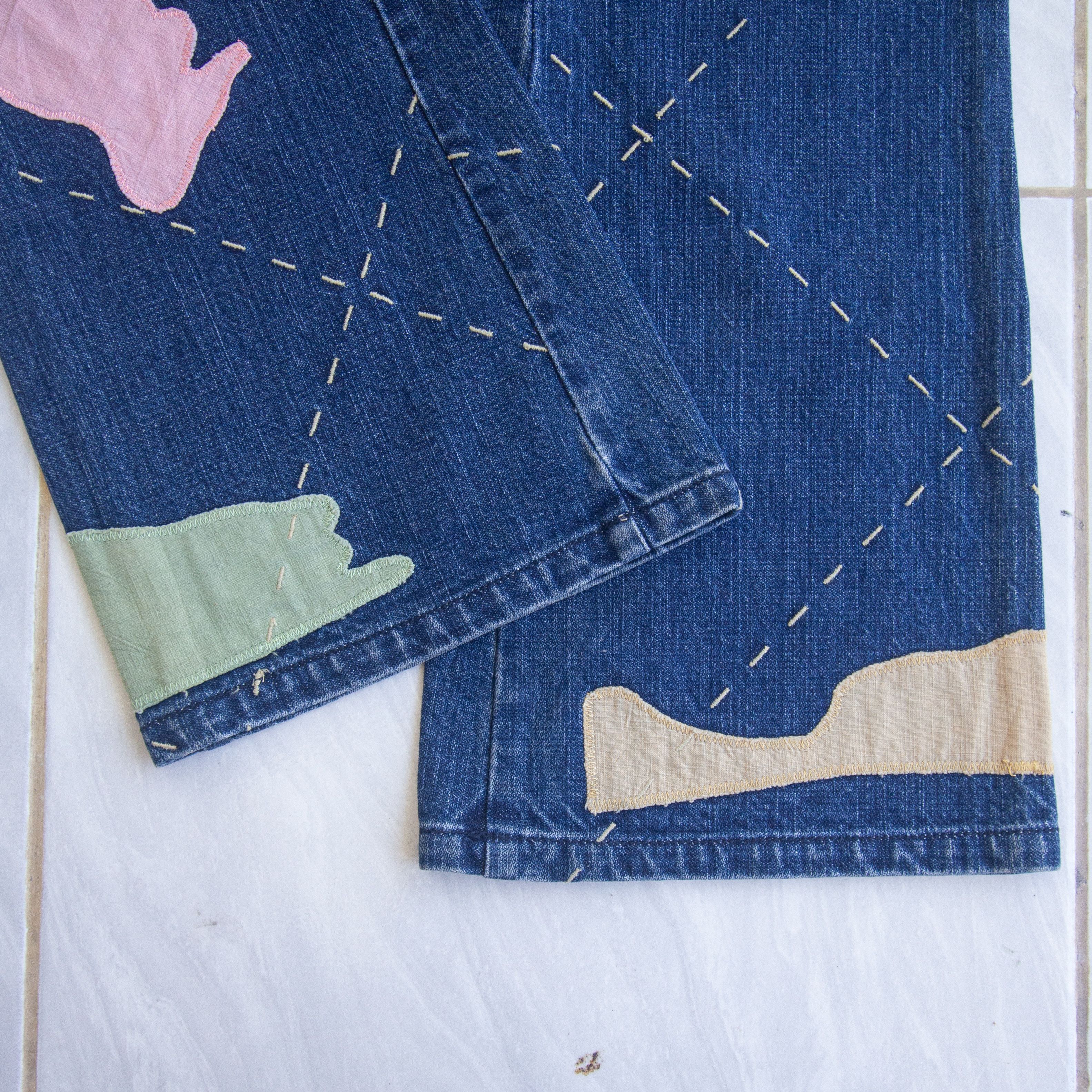Japanese Brand Patchwork Flare Jeans by Fullmarks Size US 29 - 11 Thumbnail
