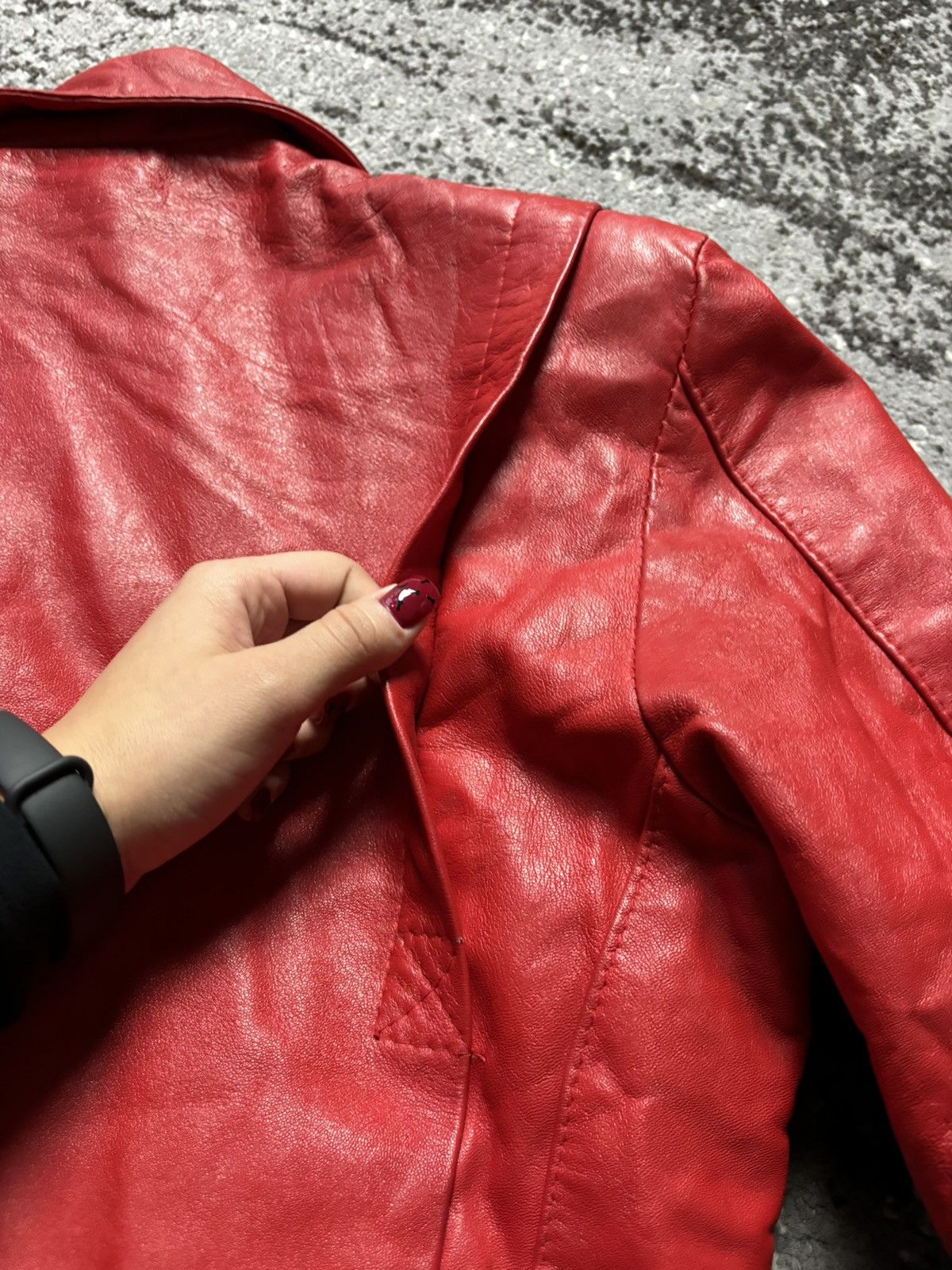 Japanese Brand × Vera Pelle Red leather biker jacket Vera Pelle with silver buckle Size M / US 6-8 / IT 42-44 - 10 Thumbnail