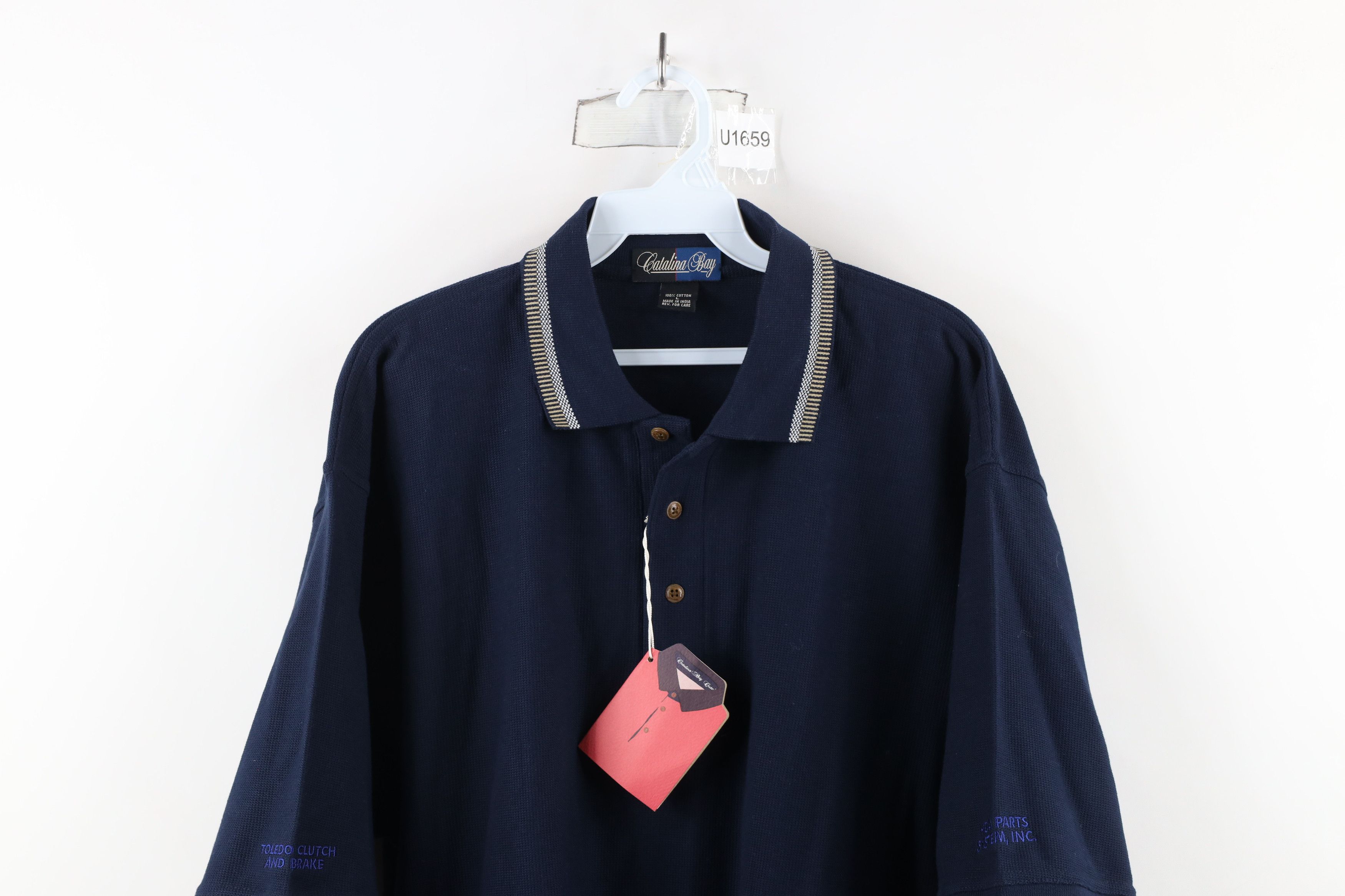 Vintage Deadstock Vintage 90s Streetwear Waffle Knit Polo Shirt Blue Size US L / EU 52-54 / 3 - 2 Thumbnail