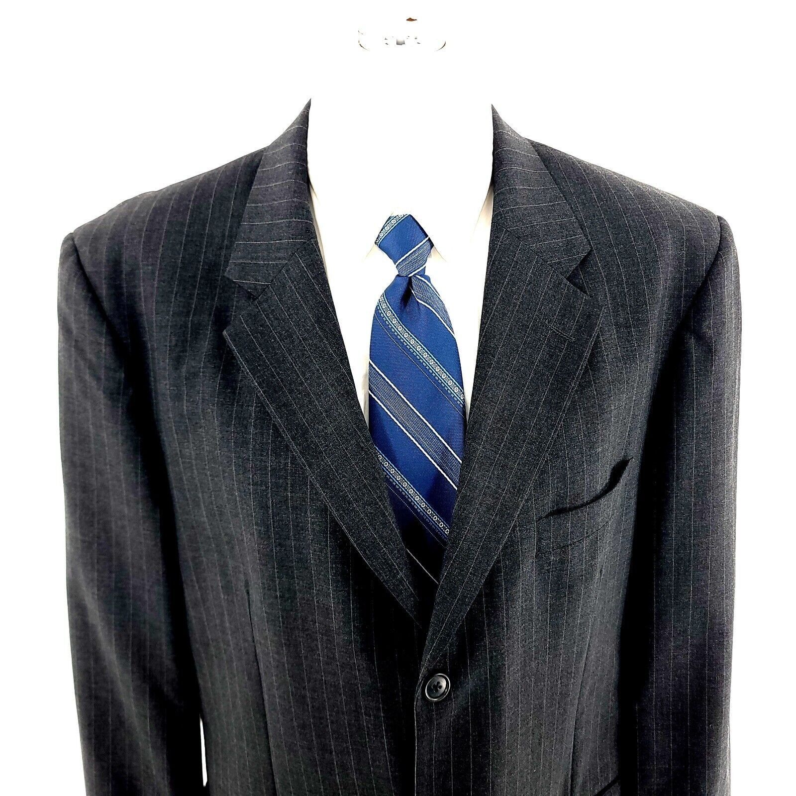 Stafford DAMAGED Stafford Wool 3 Button Suit Jacket 42L Gray Striped Size 42L - 1 Thumbnail
