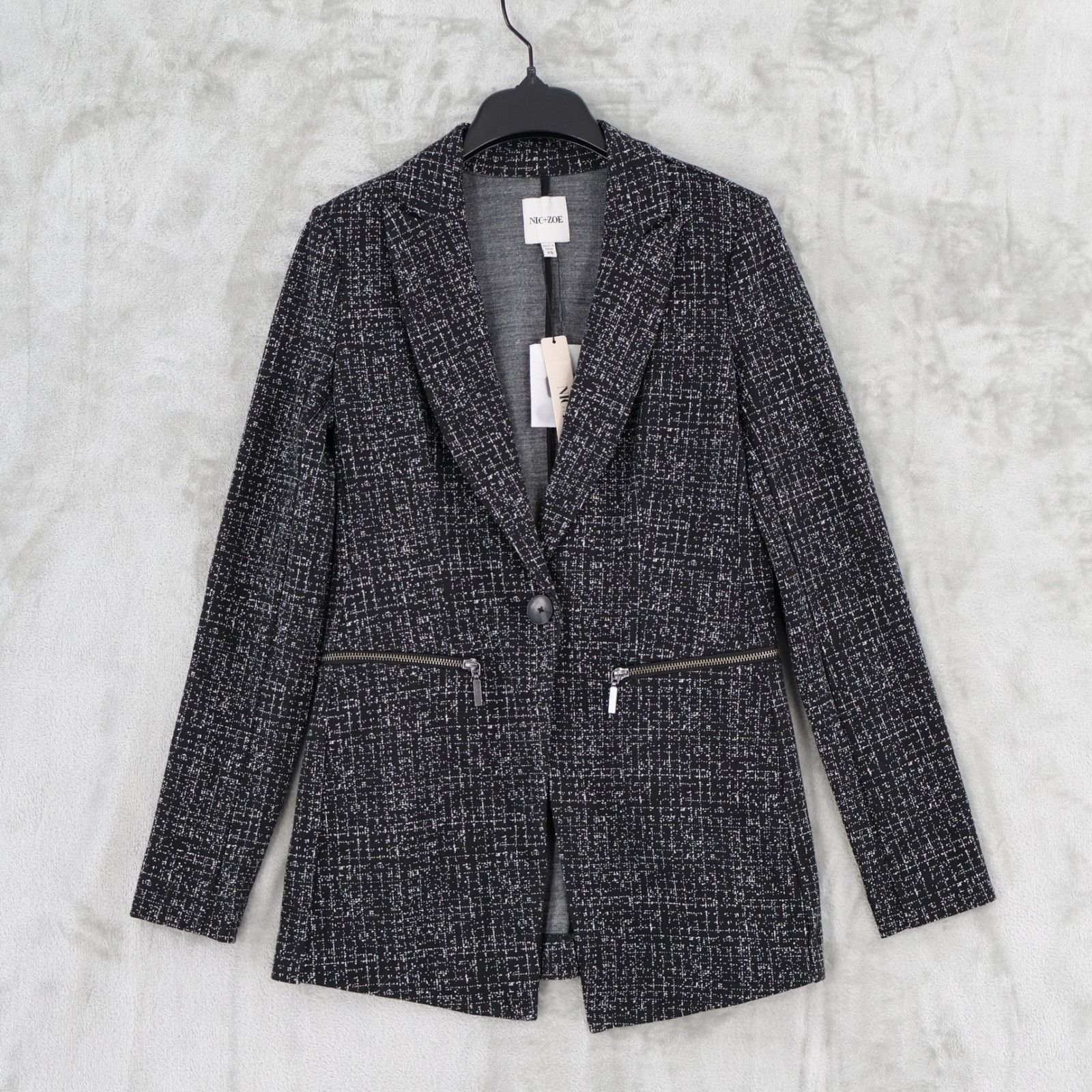 NIC+ZOE NIC+ZOE Dotty Grid Zip Jacket Womens XS Black Knit Career Po Size XS / US 0-2 / IT 36-38 - 1 Thumbnail
