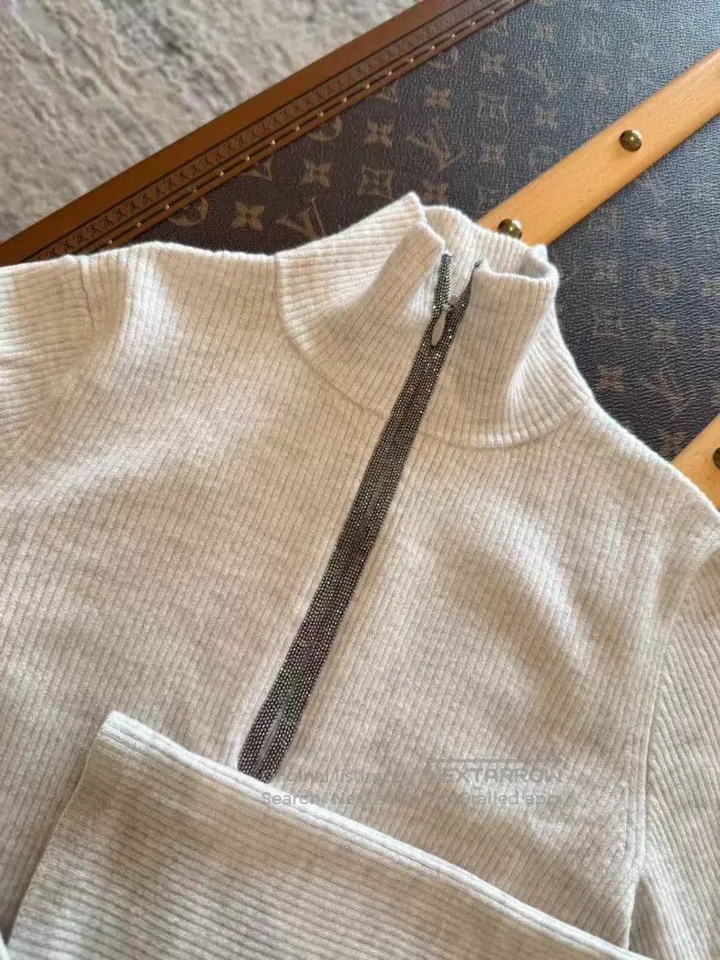 Brunello Cucinelli Brunello Cucinelli Wool and Cashmere Blend Top with Elasti Size S / US 4 / IT 40 - 2 Thumbnail