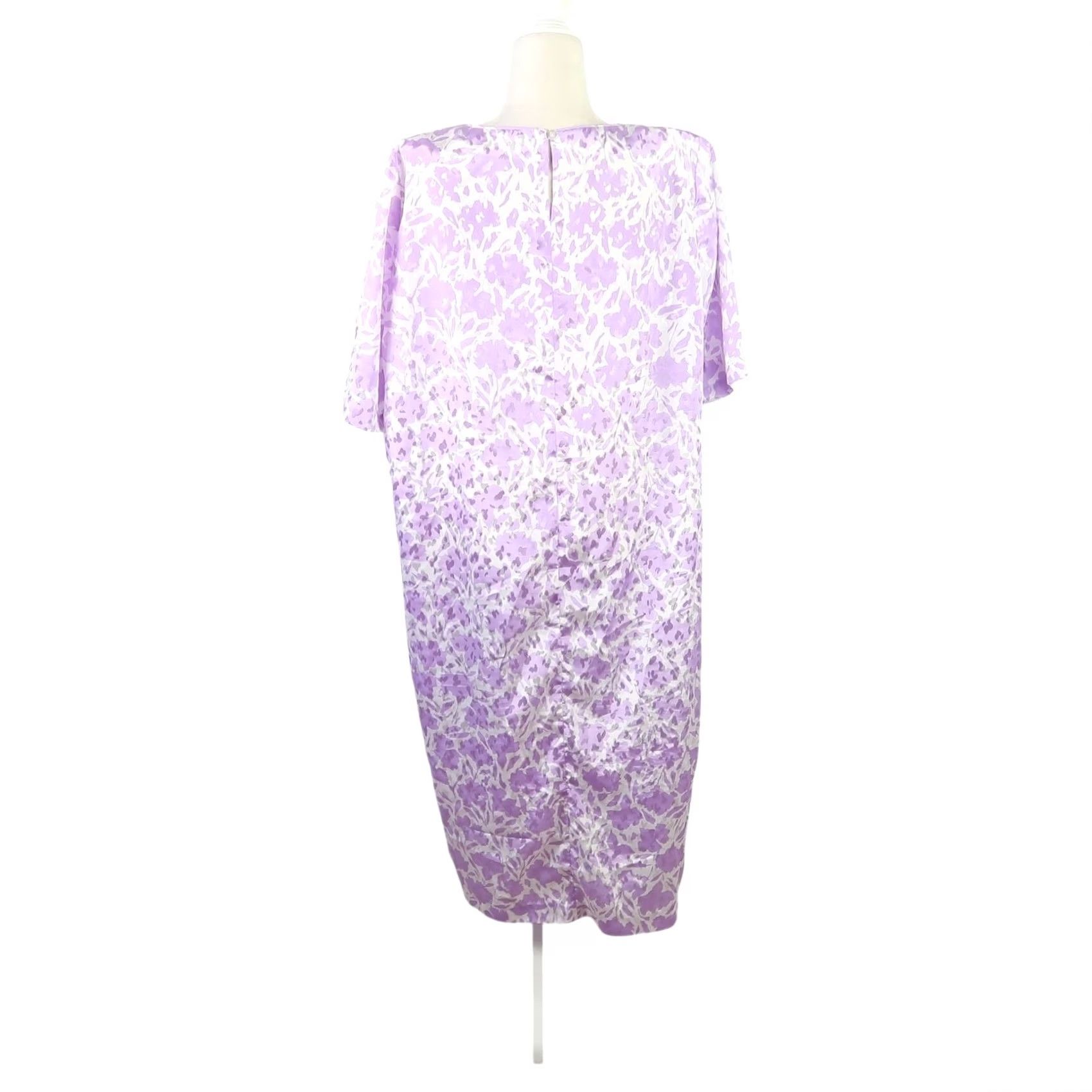 Vintage VINTAGE 80s Lavender Purple White Abstract Floral Satin Midi Dress Womens XL Short Sleeve Shift Size XL / US 12-14 / IT 48-50 - 4 Thumbnail