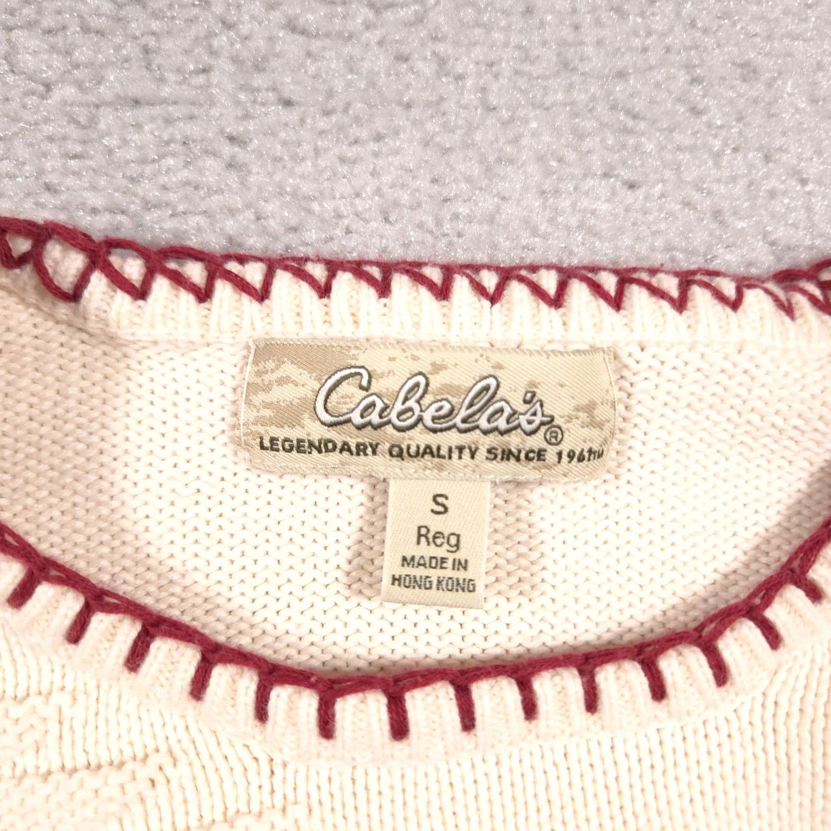 Vintage Cabela's Sweater Womens Small Ivory Textured Knit Crewneck Quilt Applique Patch Size S / US 4 / IT 40 - 6 Thumbnail