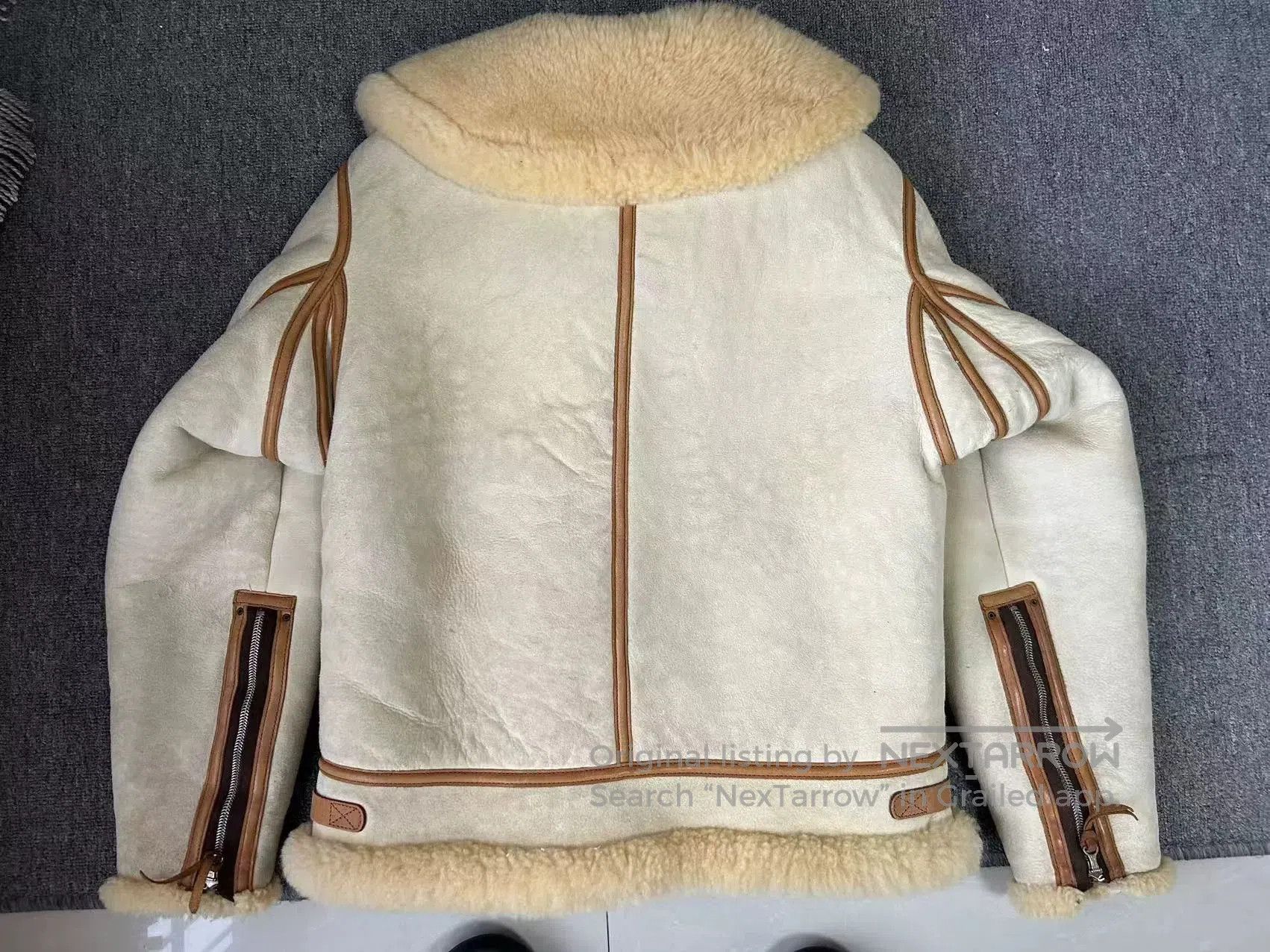 Rainbow Country stylish beige shearling jacket with hood. Size US M / EU 48-50 / 2 - 3 Thumbnail