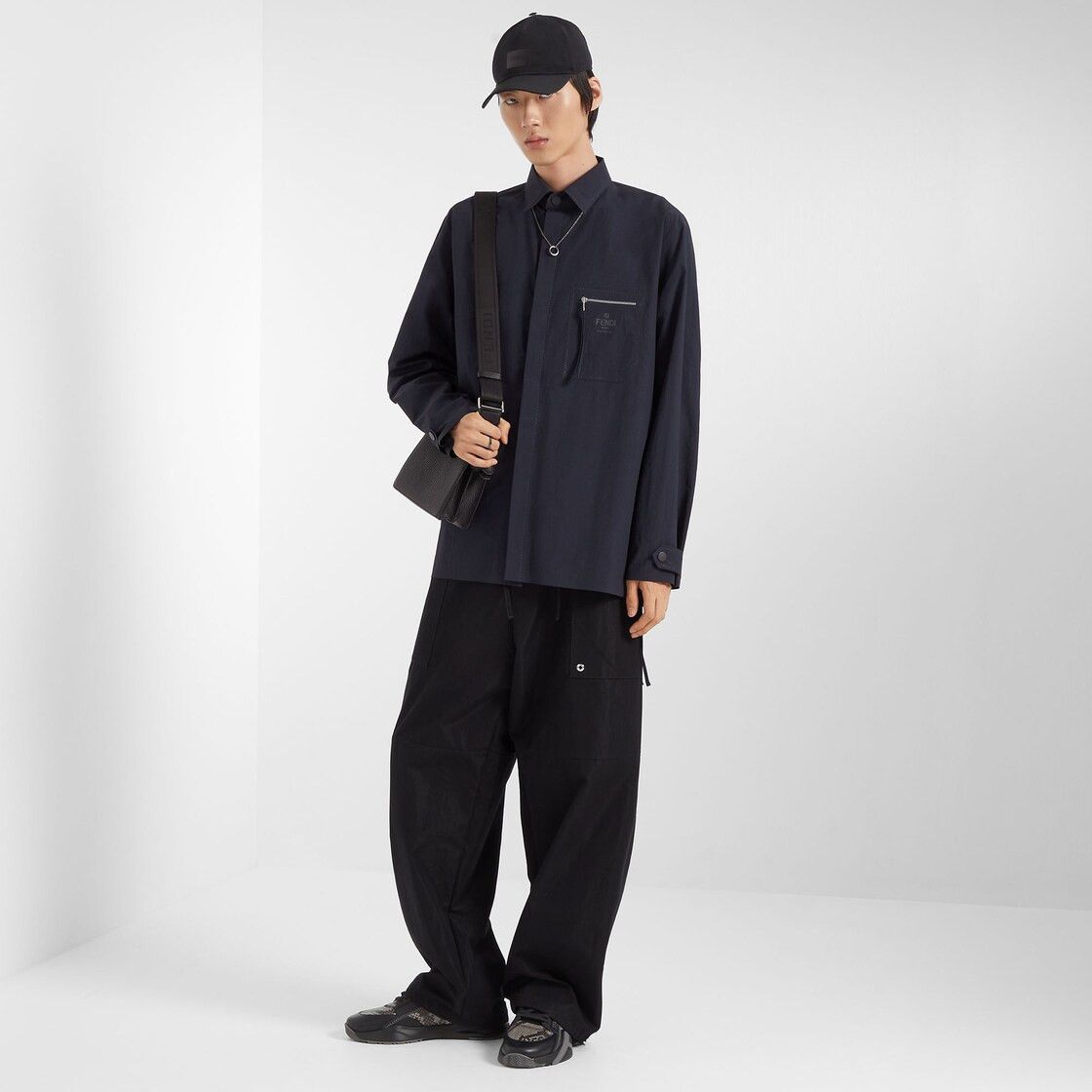 image of Fendi NWT Ny Micro Rip Stop Zip Pocket Overshirt 46 in Blue, Men's (Size Small)