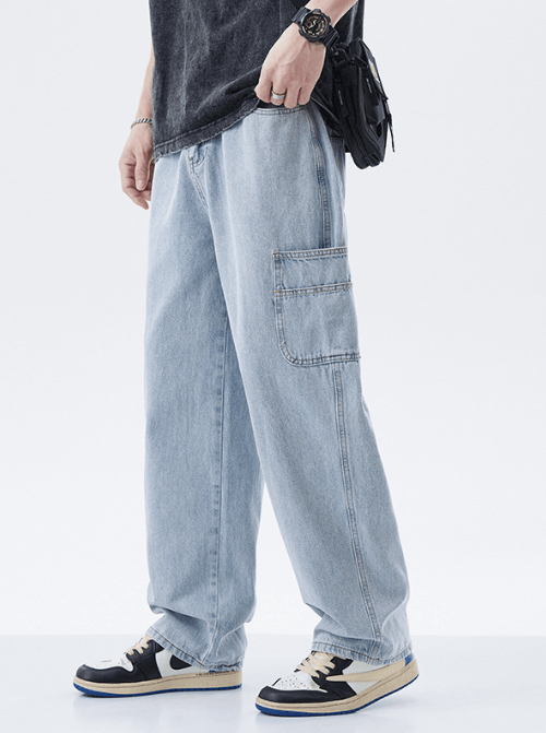 Japanese Brand Washed distressed loose trendy straight cargo jeans Size US 32 / EU 48 - 2 Thumbnail