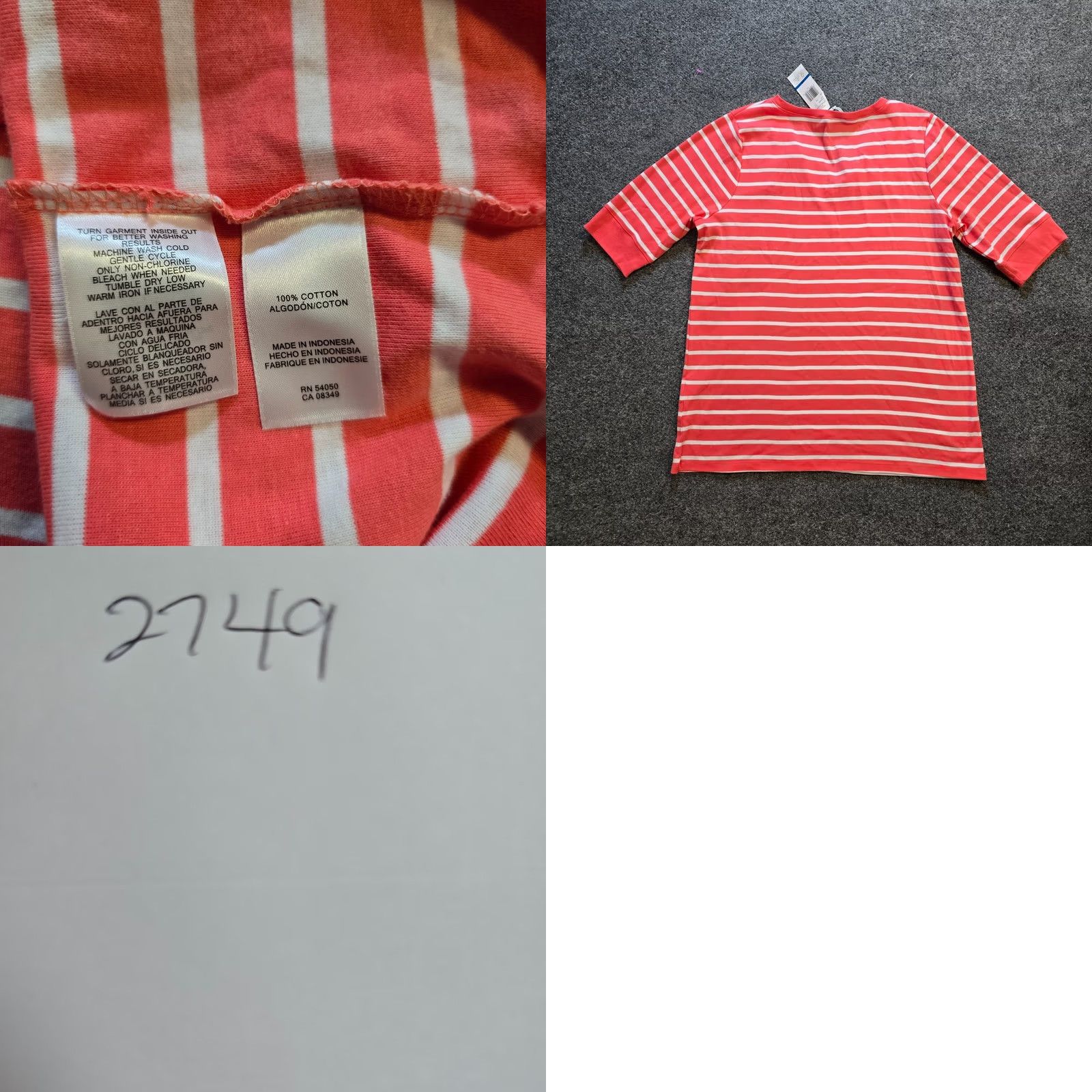 Jones New York Jones New York Top Womens 1X Orange Pink Stripe Short Sleeve Knit Cotton V-Neck T-Shirt Casual Stretch Regular Womens Size XL / US 12-14 / IT 48-50 - 8 Thumbnail