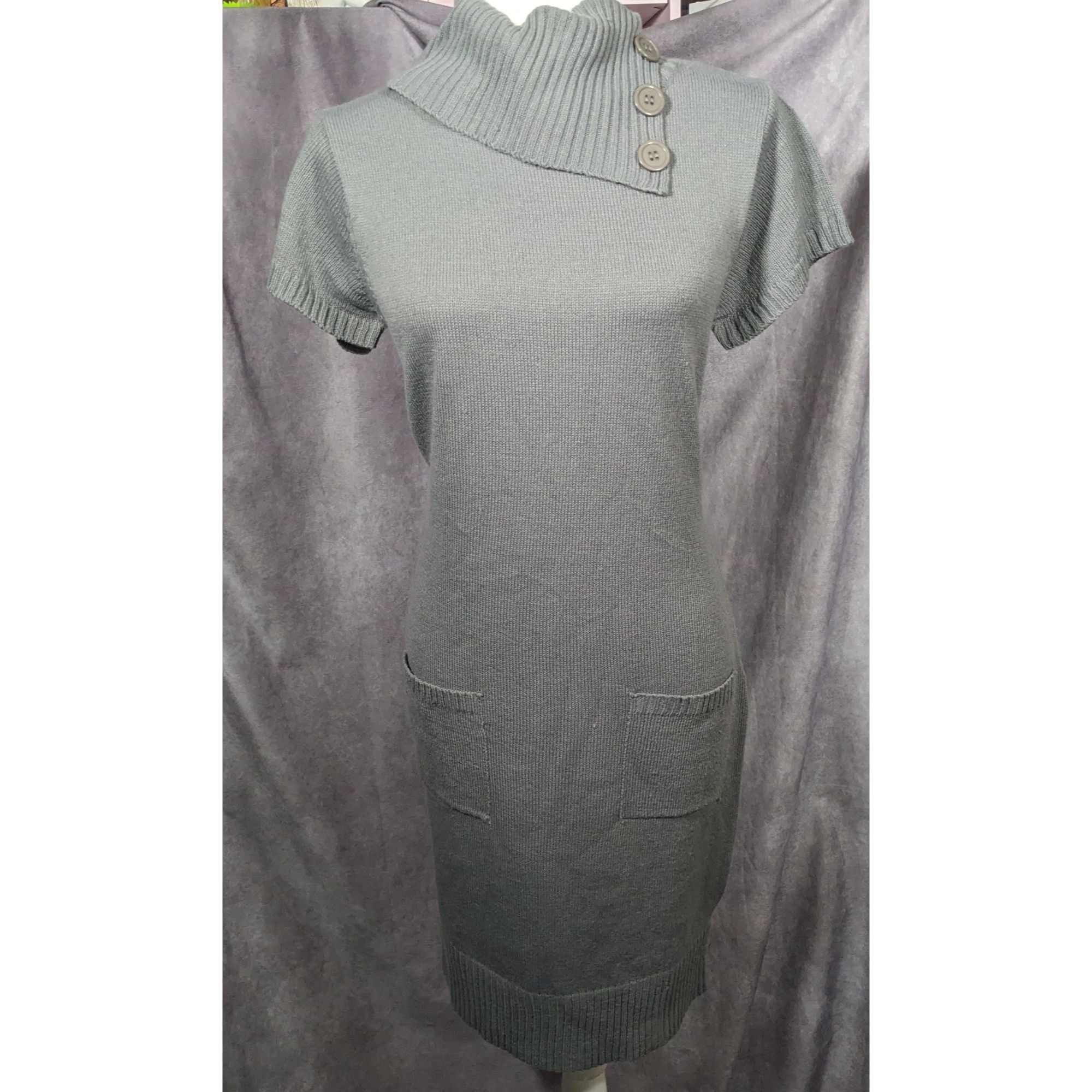 Other Tiana B Grey Asymmetrical Button Collared Sweater Dress With Size M / US 6-8 / IT 42-44 - 4 Thumbnail