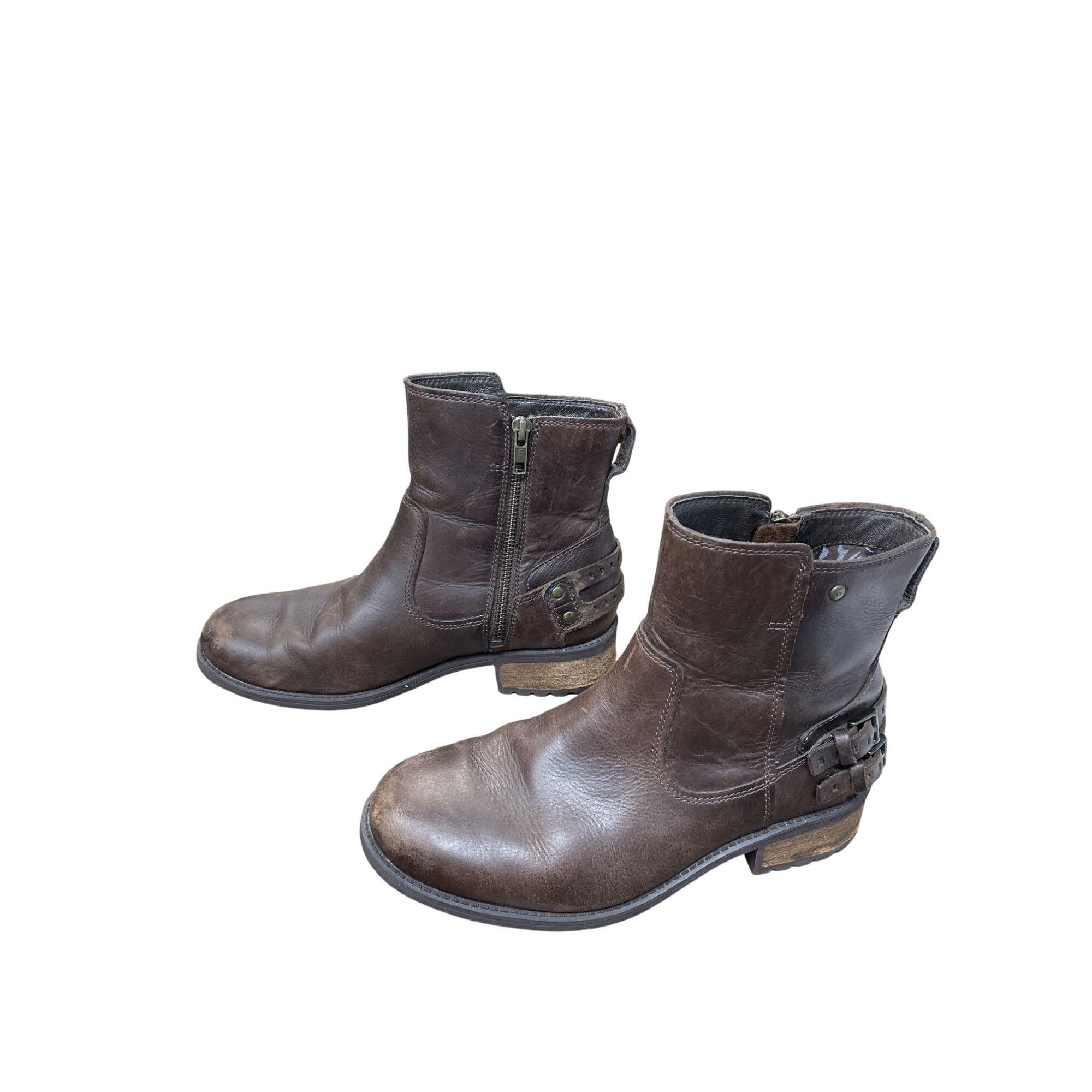 Ugg UGG Womens Brown Leather Ankle Moto Boots Size 8 SKU 9280 Size US 8 / IT 38 - 3 Thumbnail