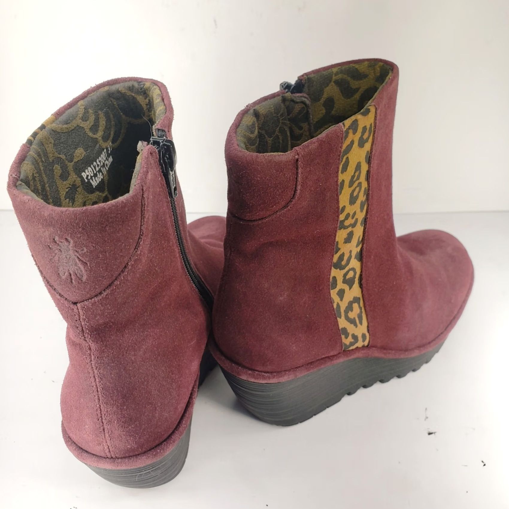 Fly London FLY London Suede Ankle Bootie Burgundy Leopard Stripe Wedge 37 UK 6-6.5 Women Size US 6.5 / IT 36.5 - 4 Thumbnail