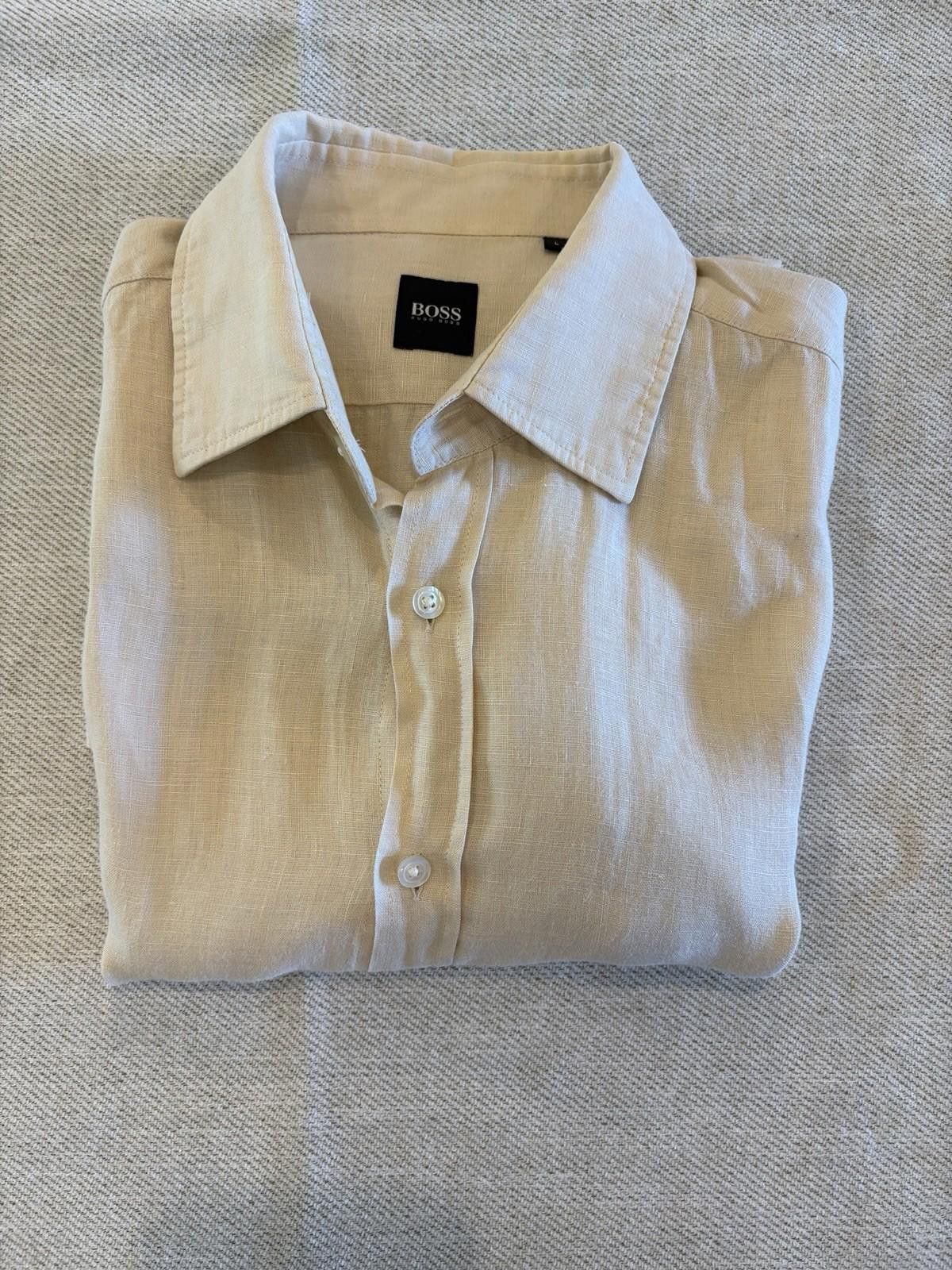 Hugo Boss Boss Hugo Boss Tan Long Sleeved Linen Shirt Size L Size US L / EU 52-54 / 3 - 3 Thumbnail