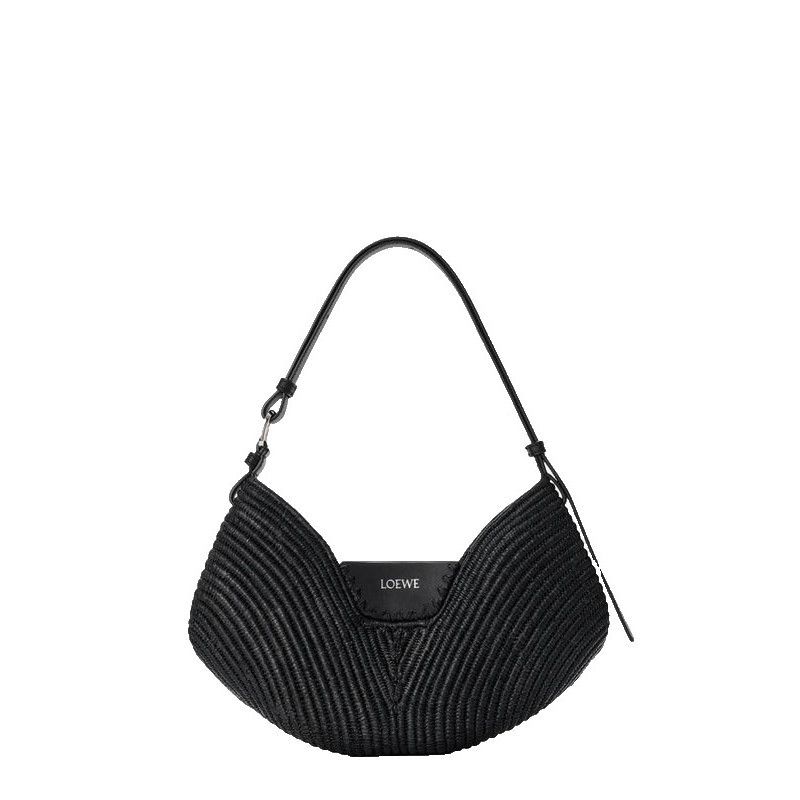Loewe $1990 Medium Swing Black Raffia Shoulder Bag New & Aut, Women's