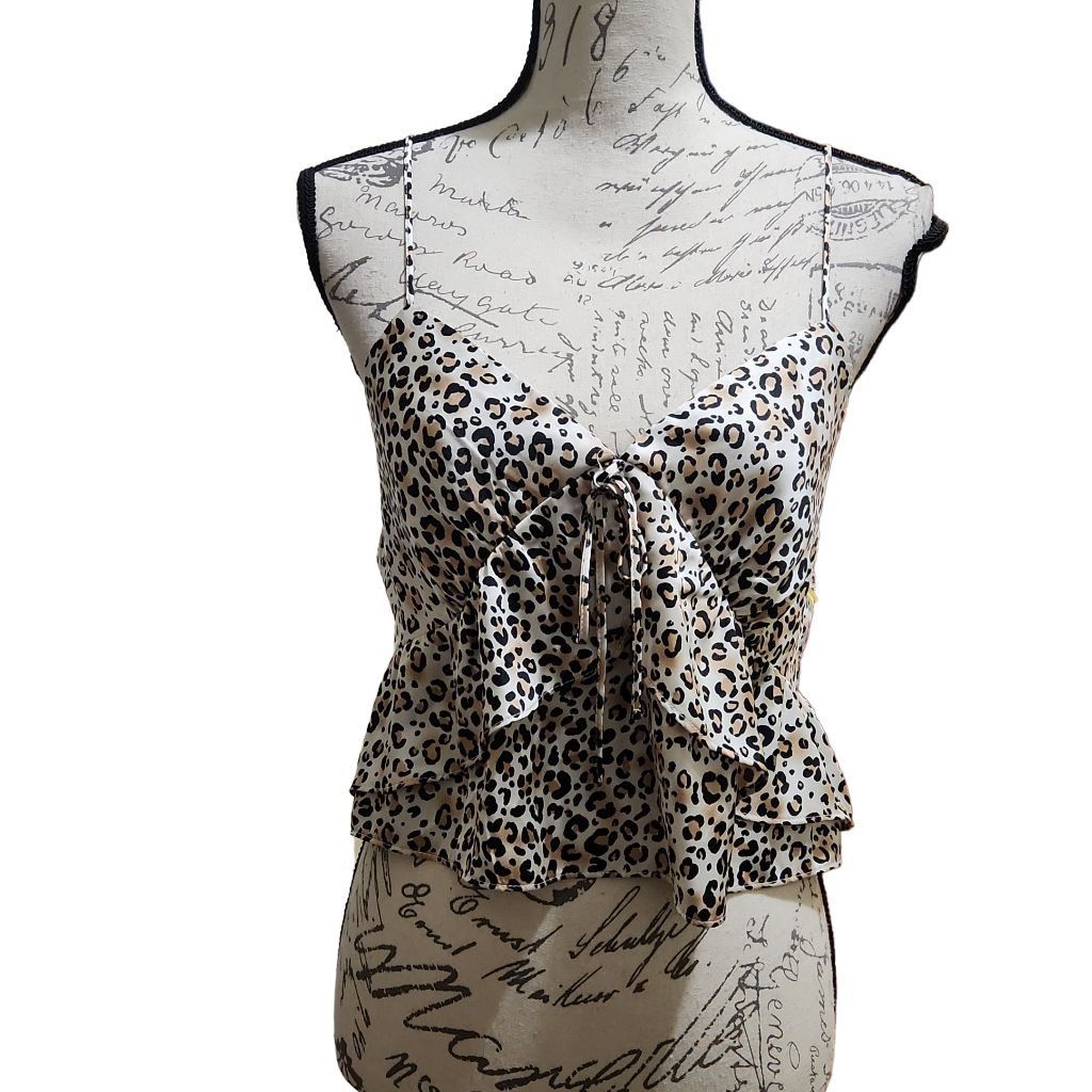 Topshop Topshop Ladies Size 6 Tan Black Animal Print Ruffle Front S Size M / US 6-8 / IT 42-44 - 1 Thumbnail