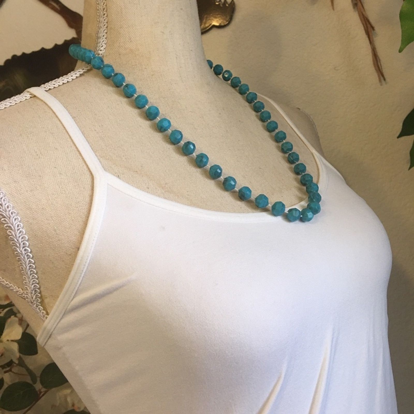 Vintage Vintage turquoise faceted marble bead necklace Size ONE SIZE - 2 Thumbnail