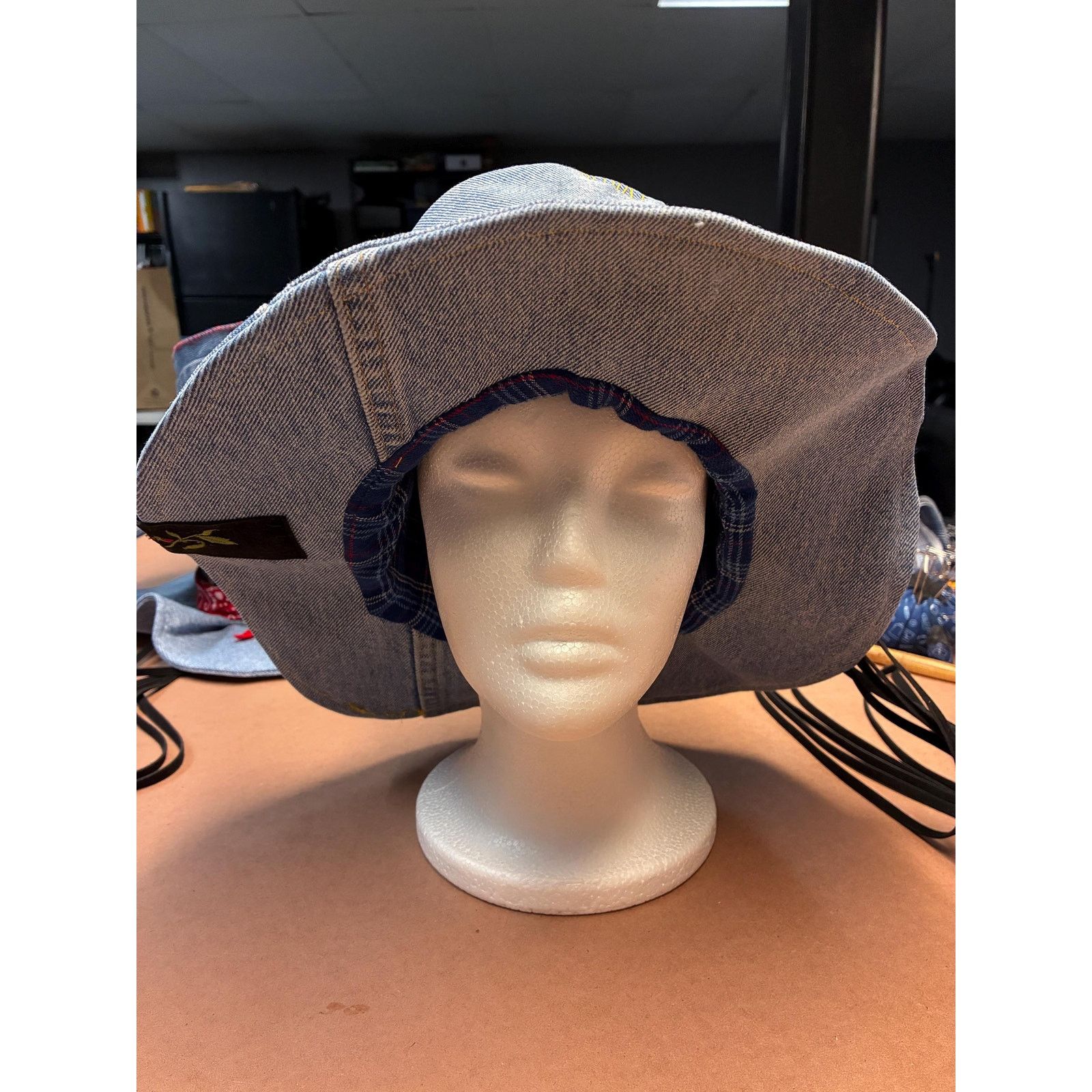 Other Upcycled Denim Western Hat — Embroidered Rose Band, Blue Size ONE SIZE - 7 Thumbnail