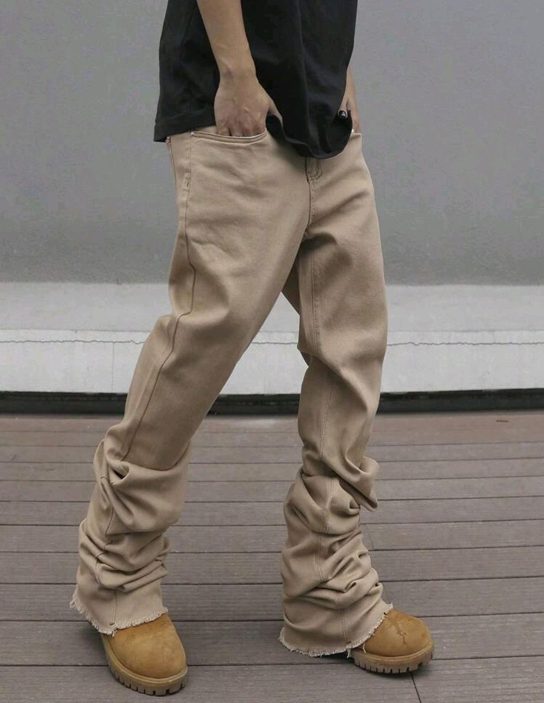Japanese Brand × Jean Solid Color Long Stacking Flared Pleats Size US 31 - 1 Thumbnail