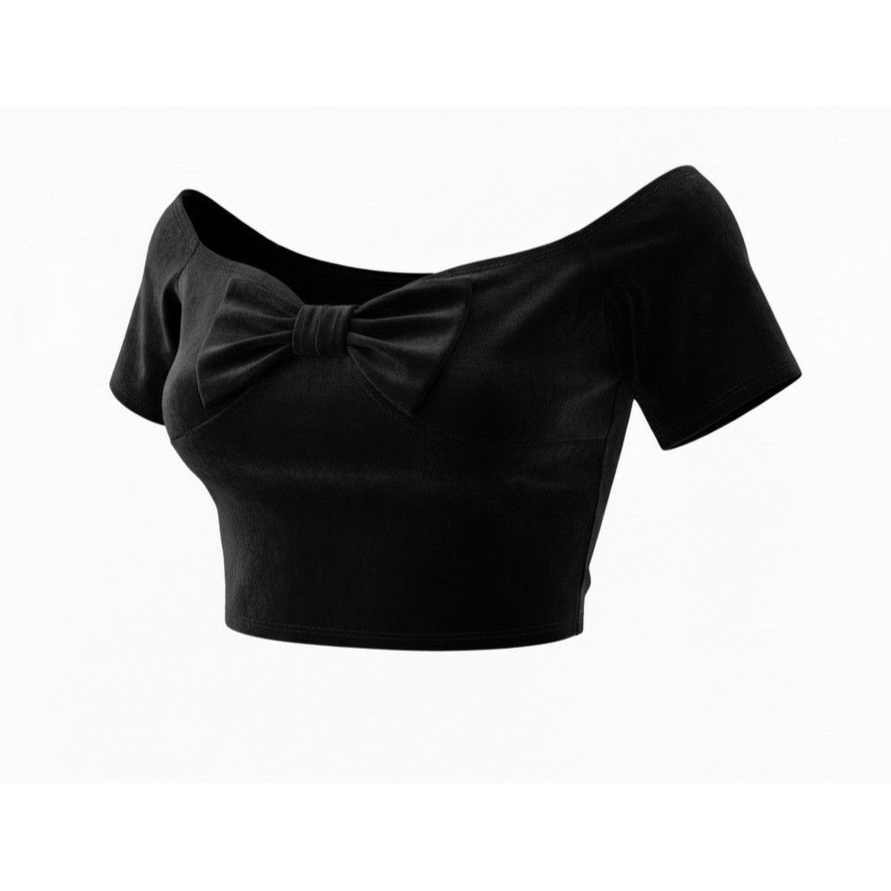Other Sincerely Jules Velvet Off-Shoulder Cropped Top With Bow Det Size L / US 10 / IT 46 - 2 Thumbnail