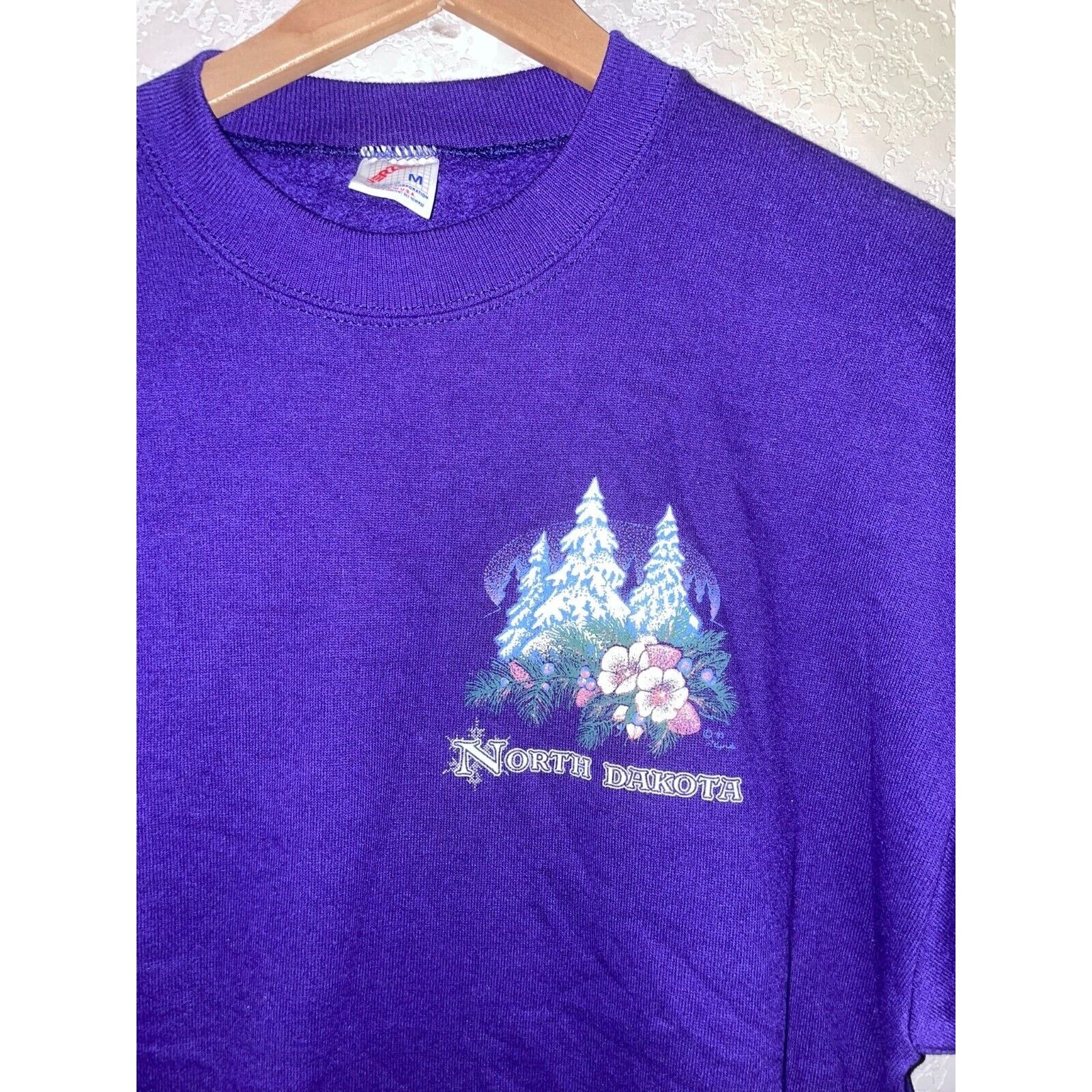 Jerzees Vintage North Dakota Sweatshirt Winter Trees Purple VTG 90s Size US M / EU 48-50 / 2 - 2 Thumbnail