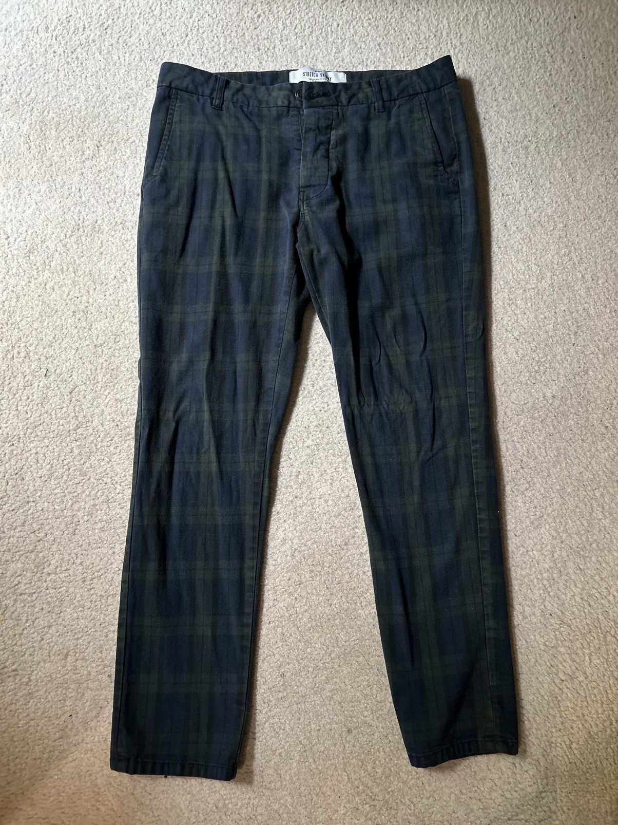 Topman Navy Green Plaid Stretch Skinny Pants Size US 34 / EU 50 - 1 Thumbnail